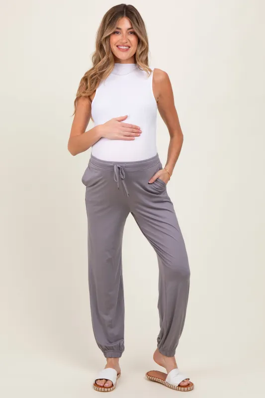 Grey Drawstring Maternity Jogger Pants sold by Pinkblush