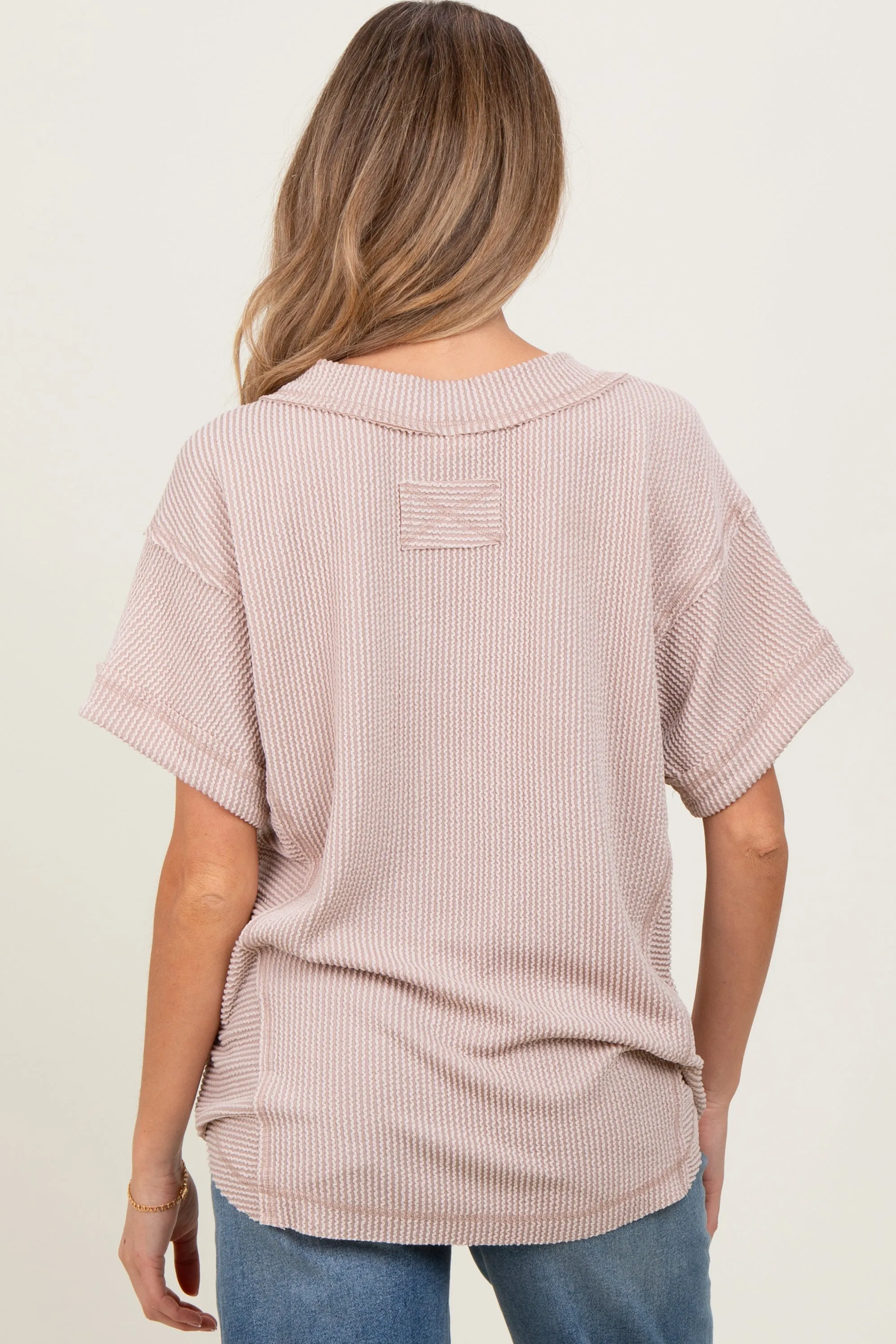 Beige Ribbed Raw Hem Maternity Short Sleeve Top sold by Pinkblush product image thumbnail 4
