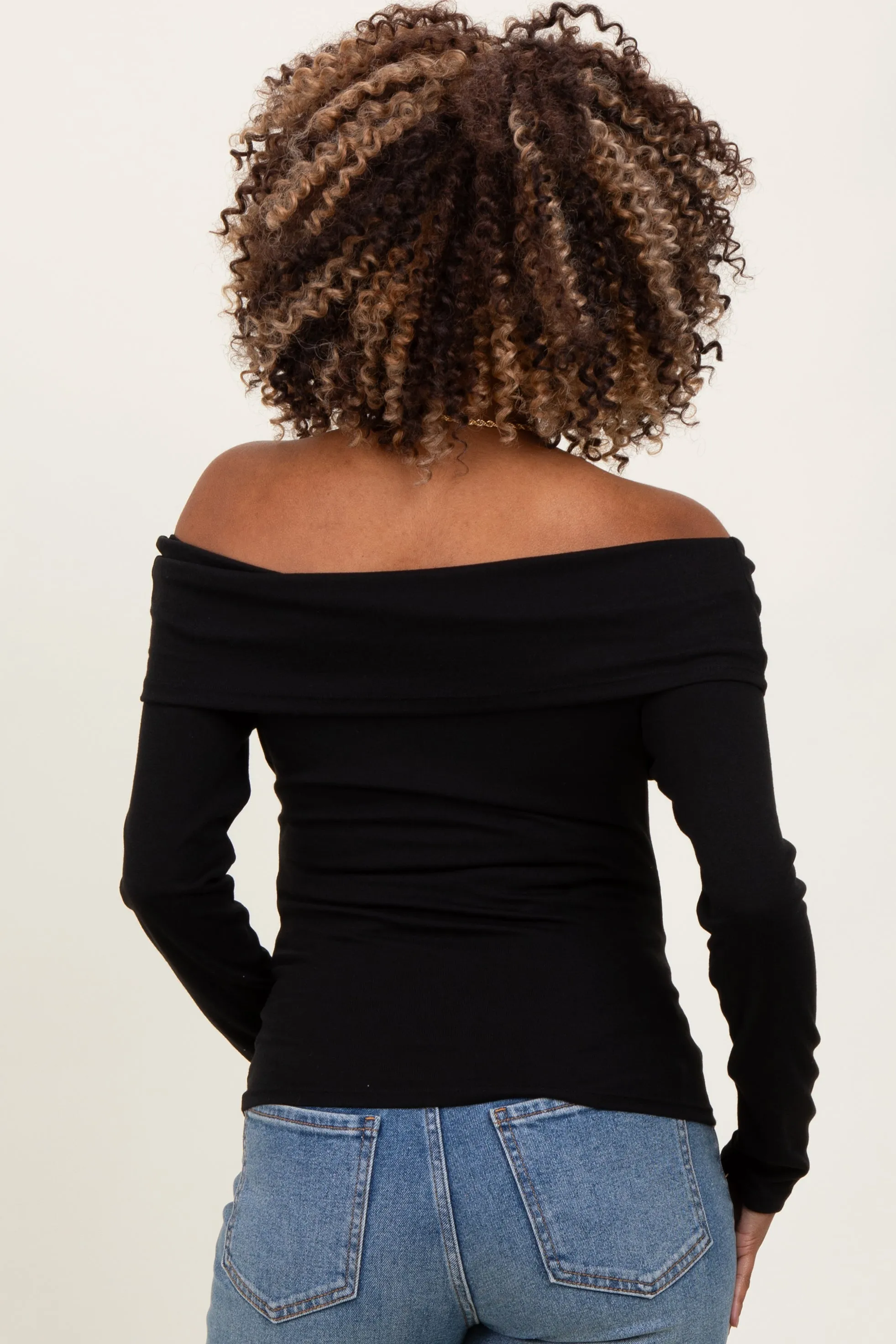 Black Off Shoulder Foldover Maternity Long Sleeve Top sold by Pinkblush product image thumbnail 3