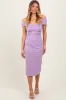 Lavender Off Shoulder Fitted Maternity Midi Dress sold by Pinkblush
