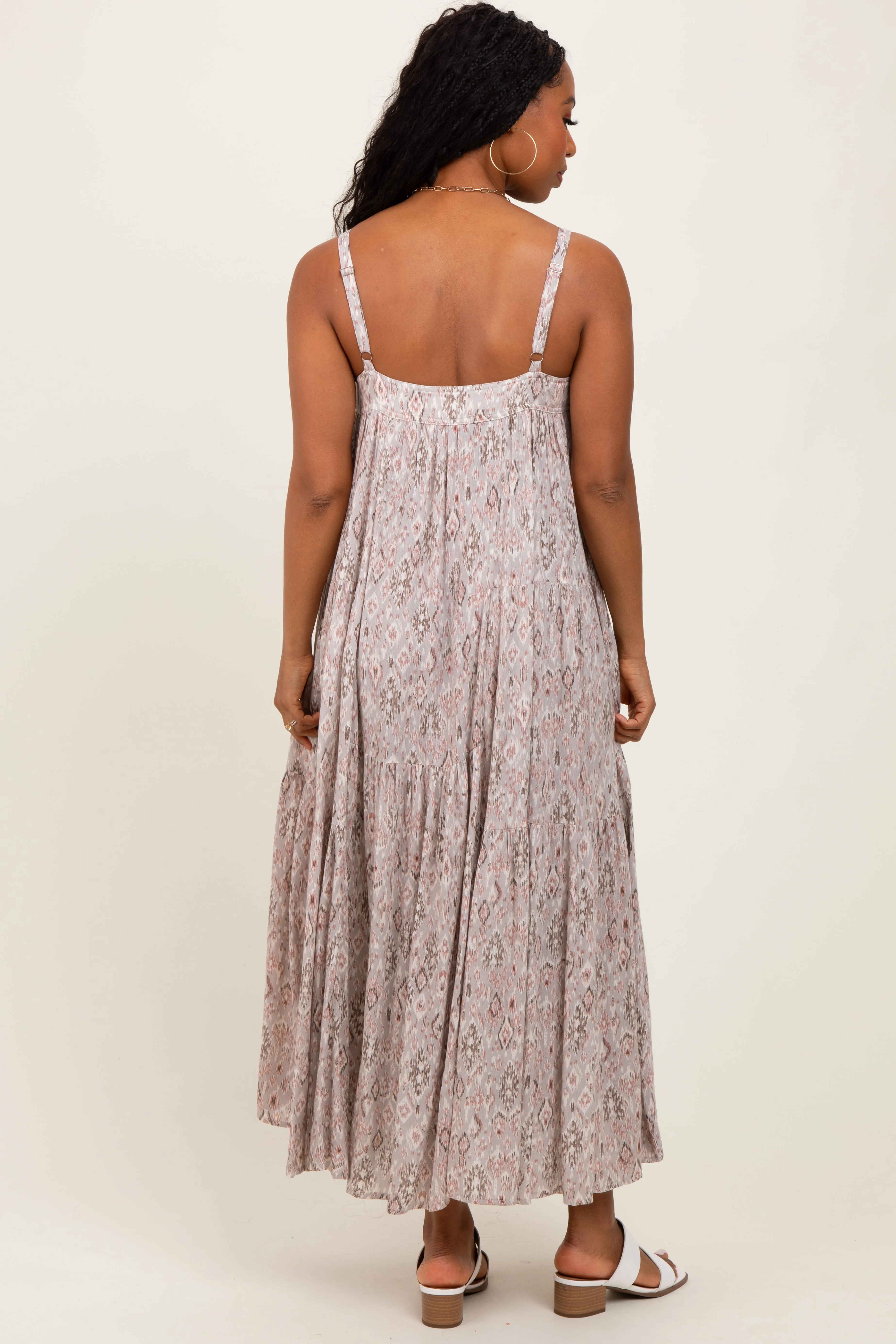 Grey Aztec Tiered Sleeveless Maxi Dress sold by Pinkblush product image thumbnail 4