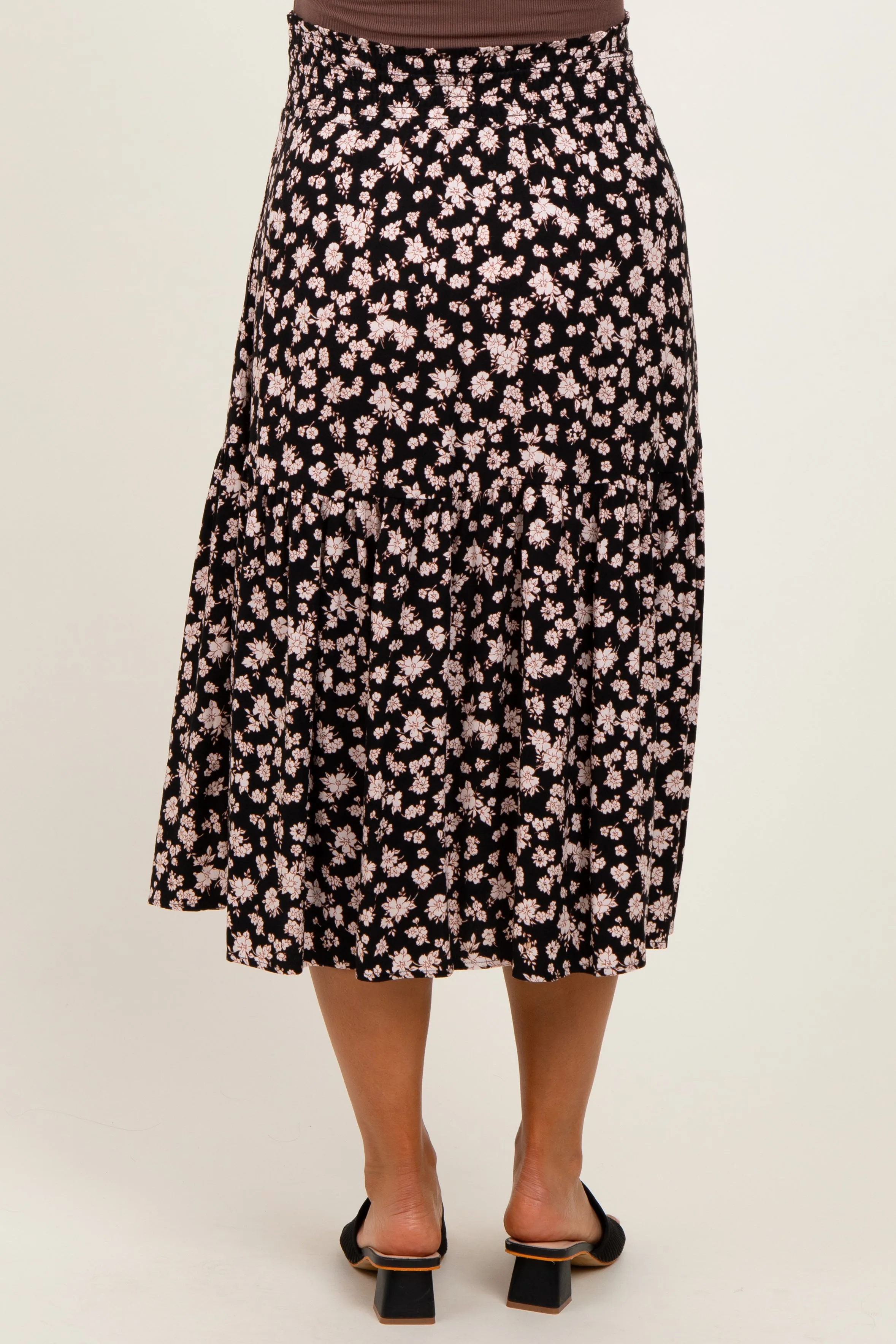 Black Floral Tiered Maternity Midi Skirt sold by Pinkblush product image thumbnail 4