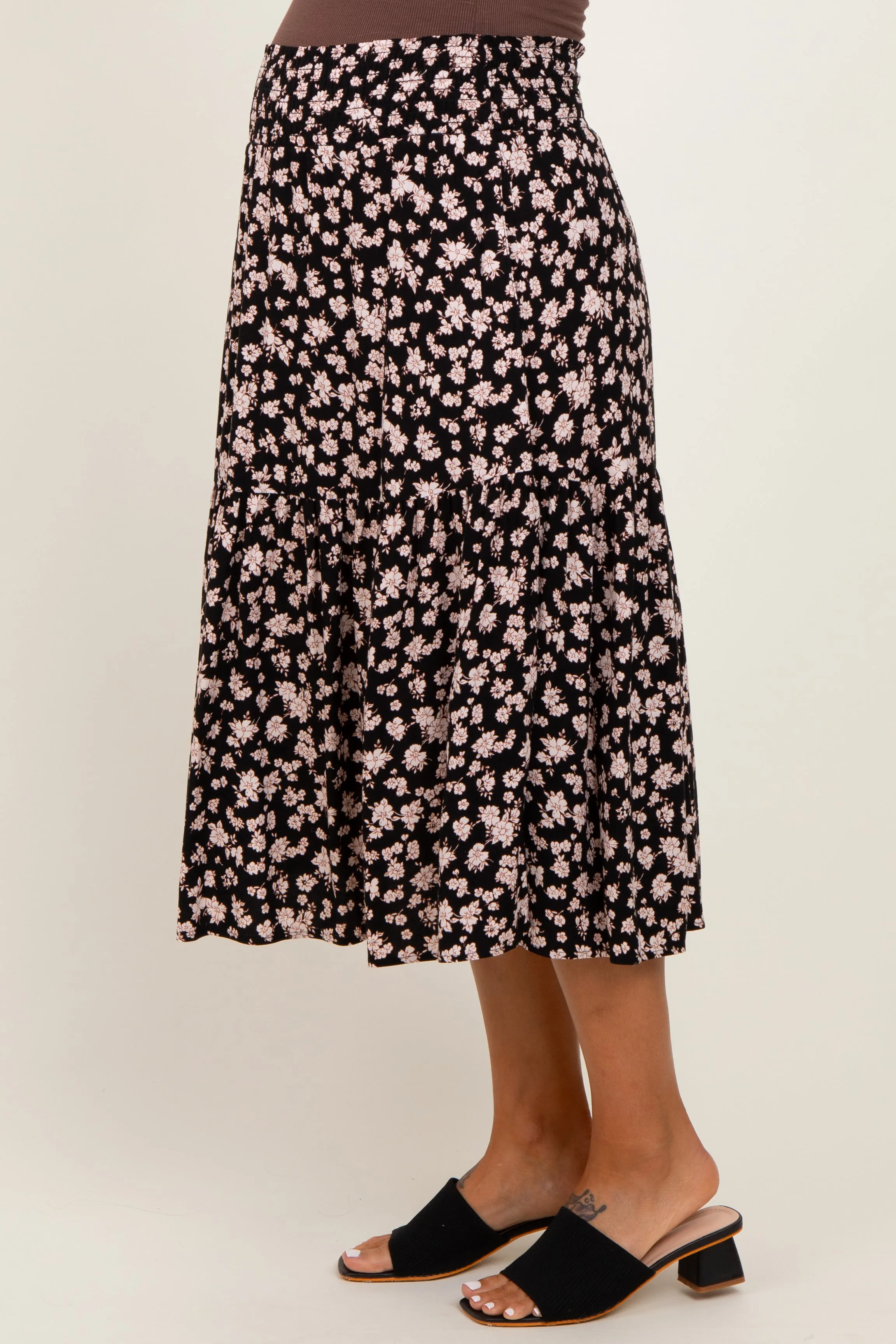 Black Floral Tiered Maternity Midi Skirt sold by Pinkblush product image thumbnail 3