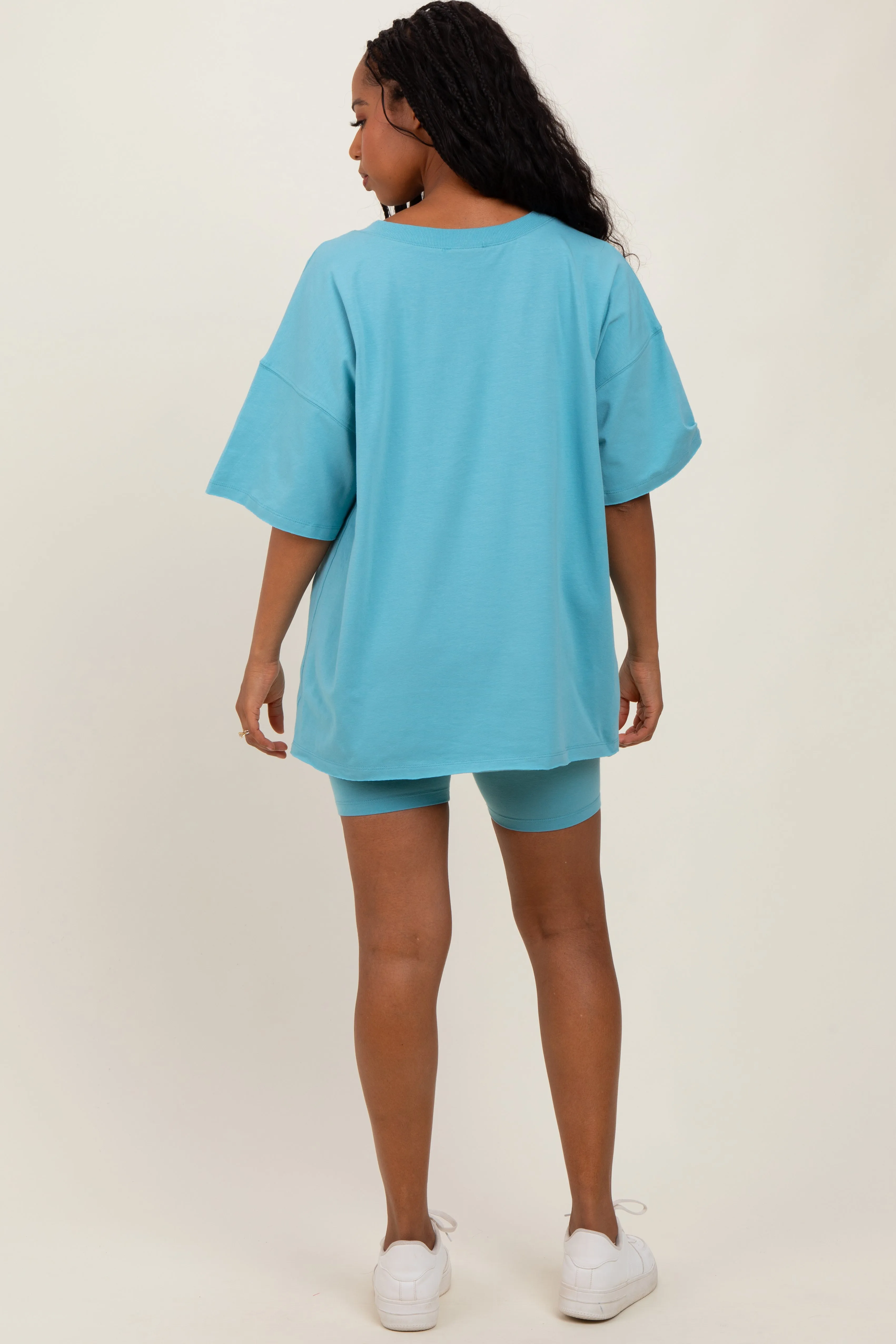 Light Blue Oversized V-Neck Biker Short Set sold by Pinkblush product image thumbnail 4