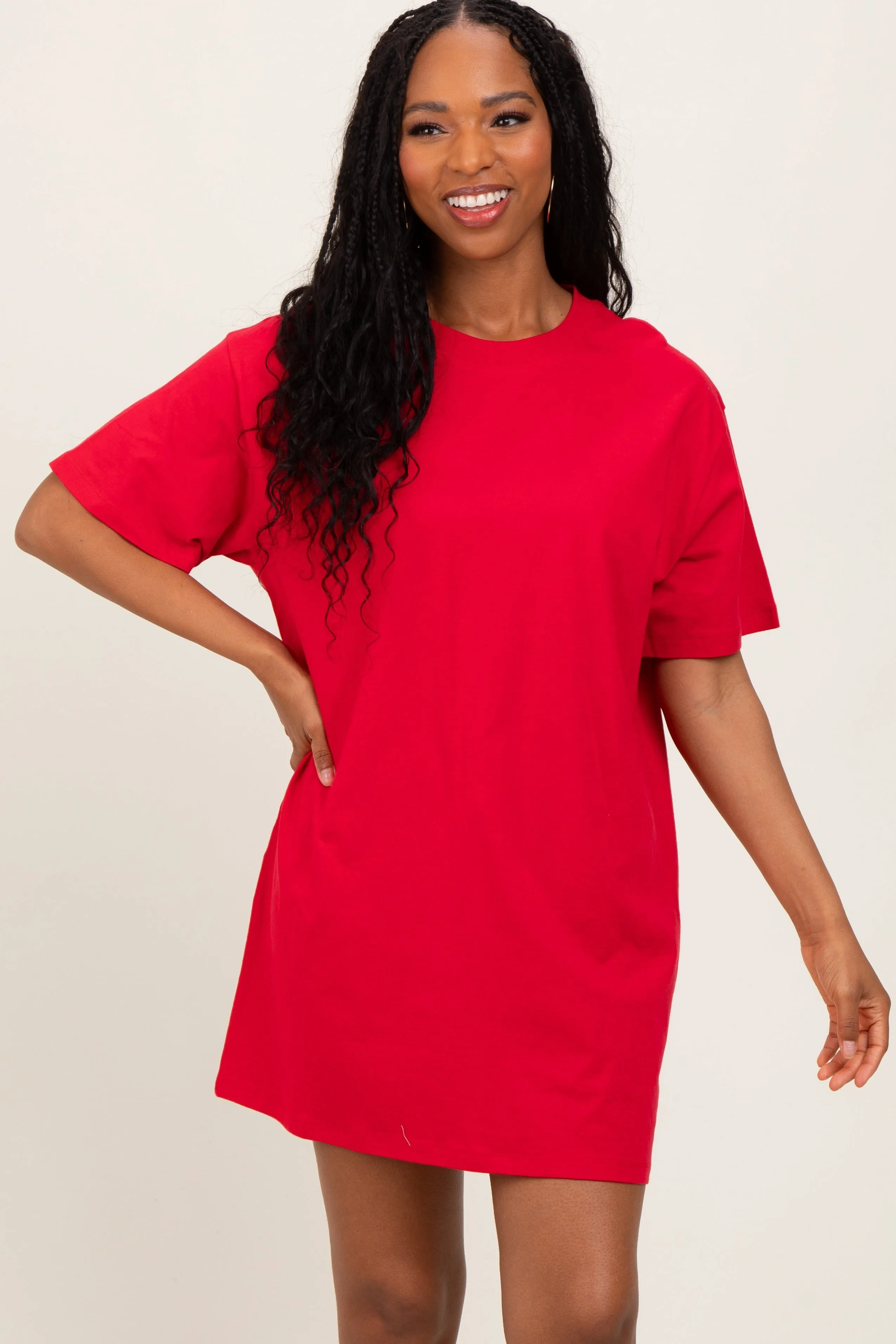Red Crewneck Short Sleeve T-Shirt Dress sold by Pinkblush
