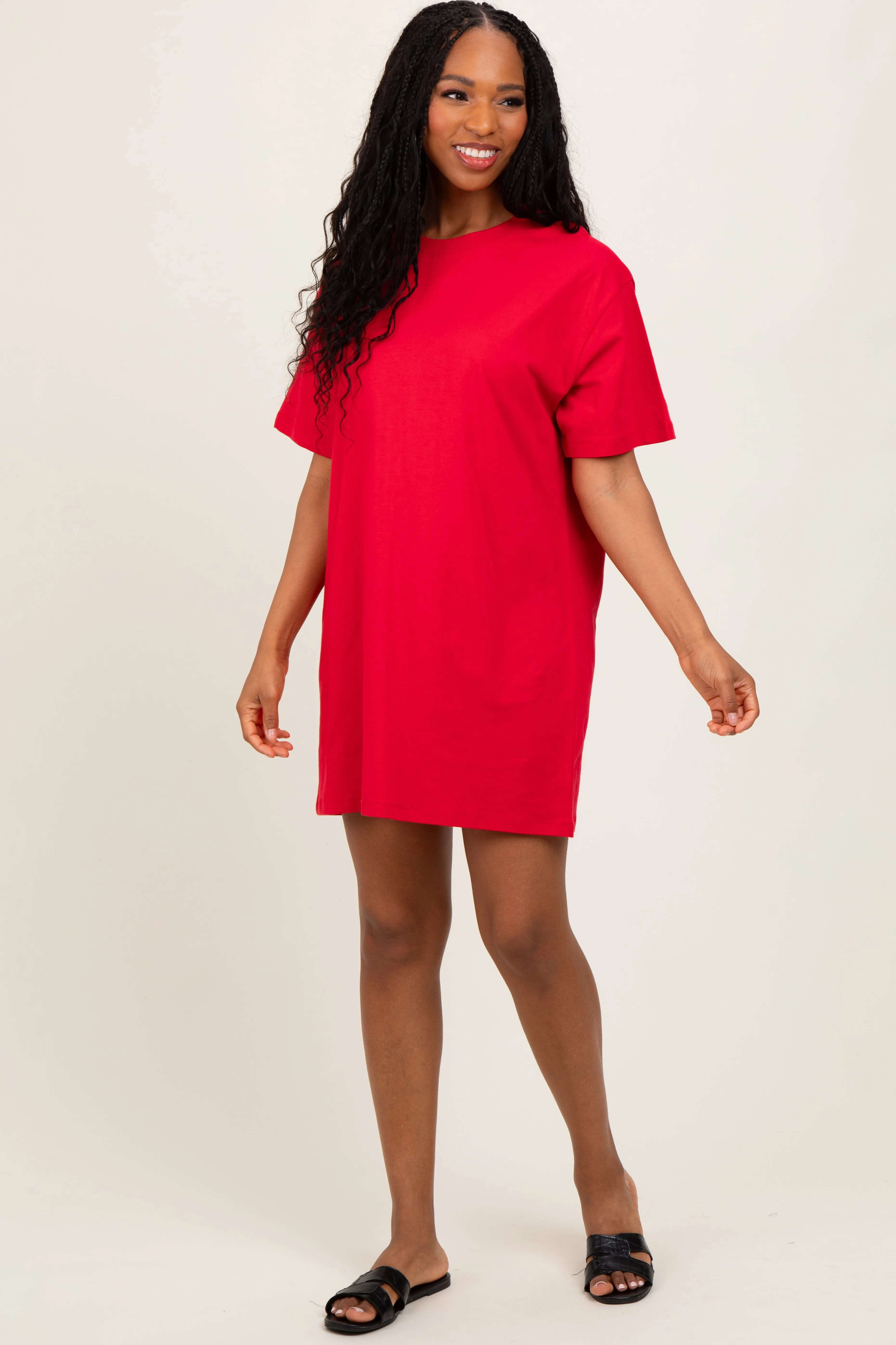 Red Crewneck Short Sleeve T-Shirt Dress sold by Pinkblush product image thumbnail 2