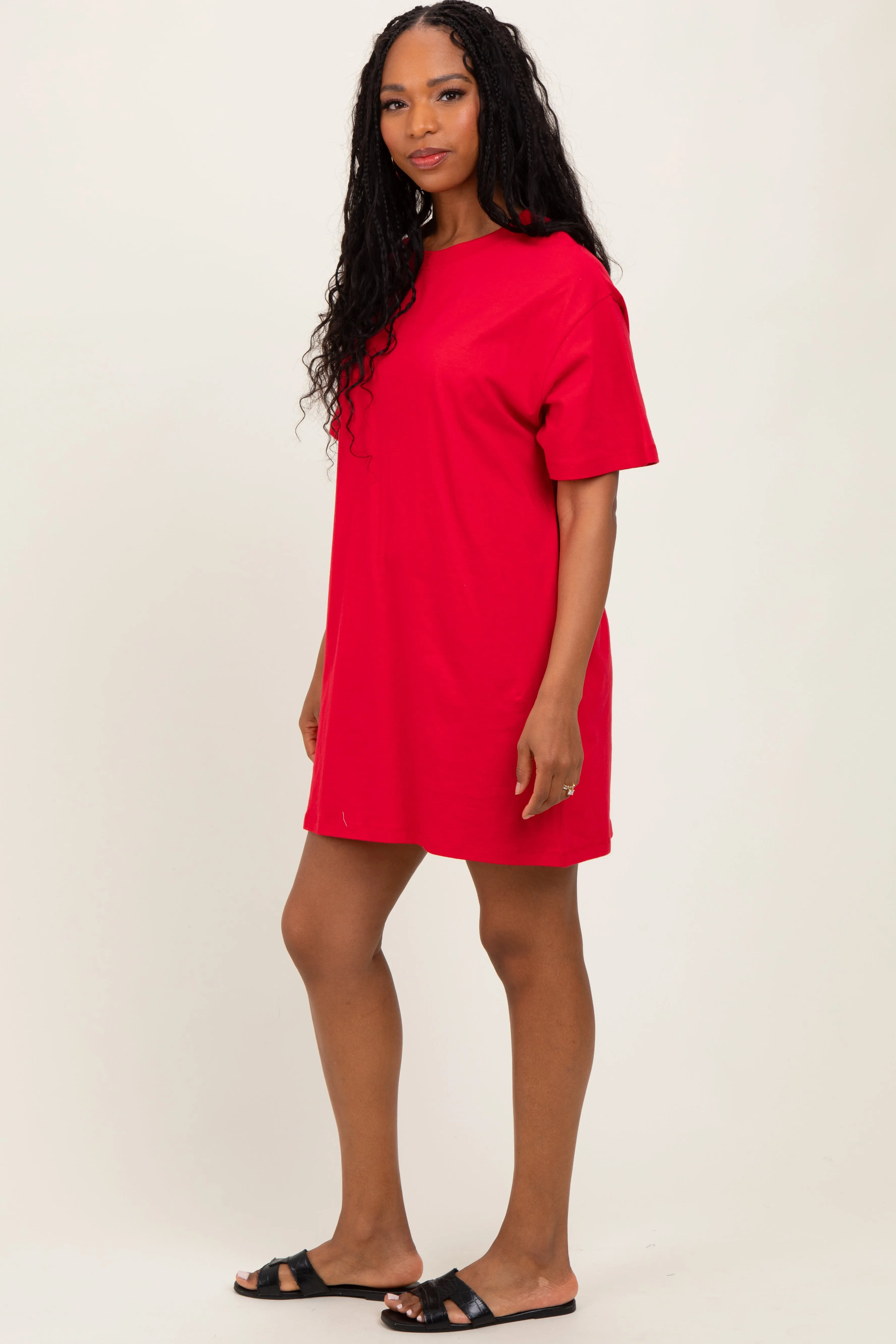 Red Crewneck Short Sleeve T-Shirt Dress sold by Pinkblush product image thumbnail 3