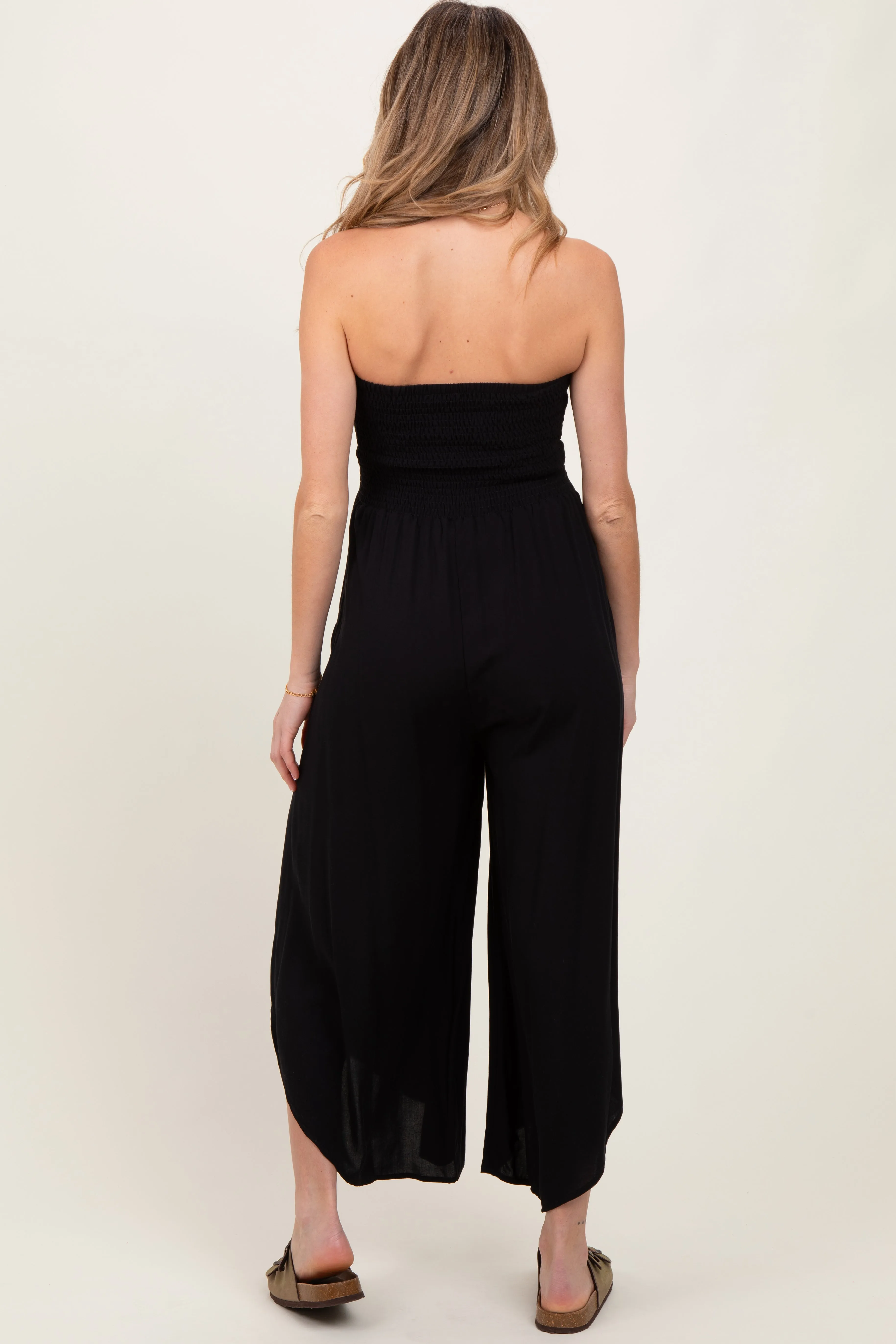 Black Strapless Smocked Tulip Leg Maternity Jumpsuit sold by Pinkblush product image thumbnail 3