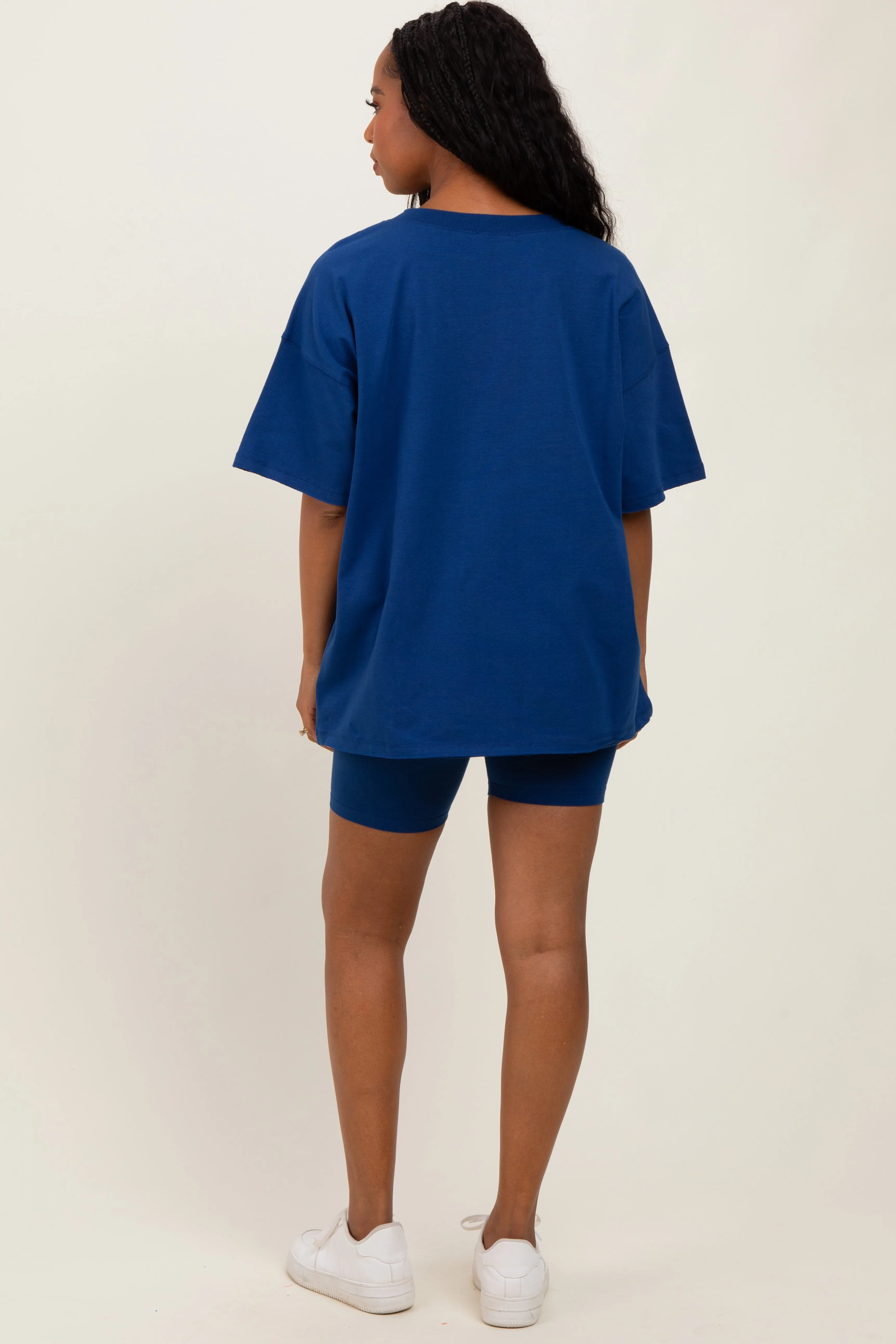 Light Navy Oversized V-Neck Biker Short Set sold by Pinkblush product image thumbnail 4