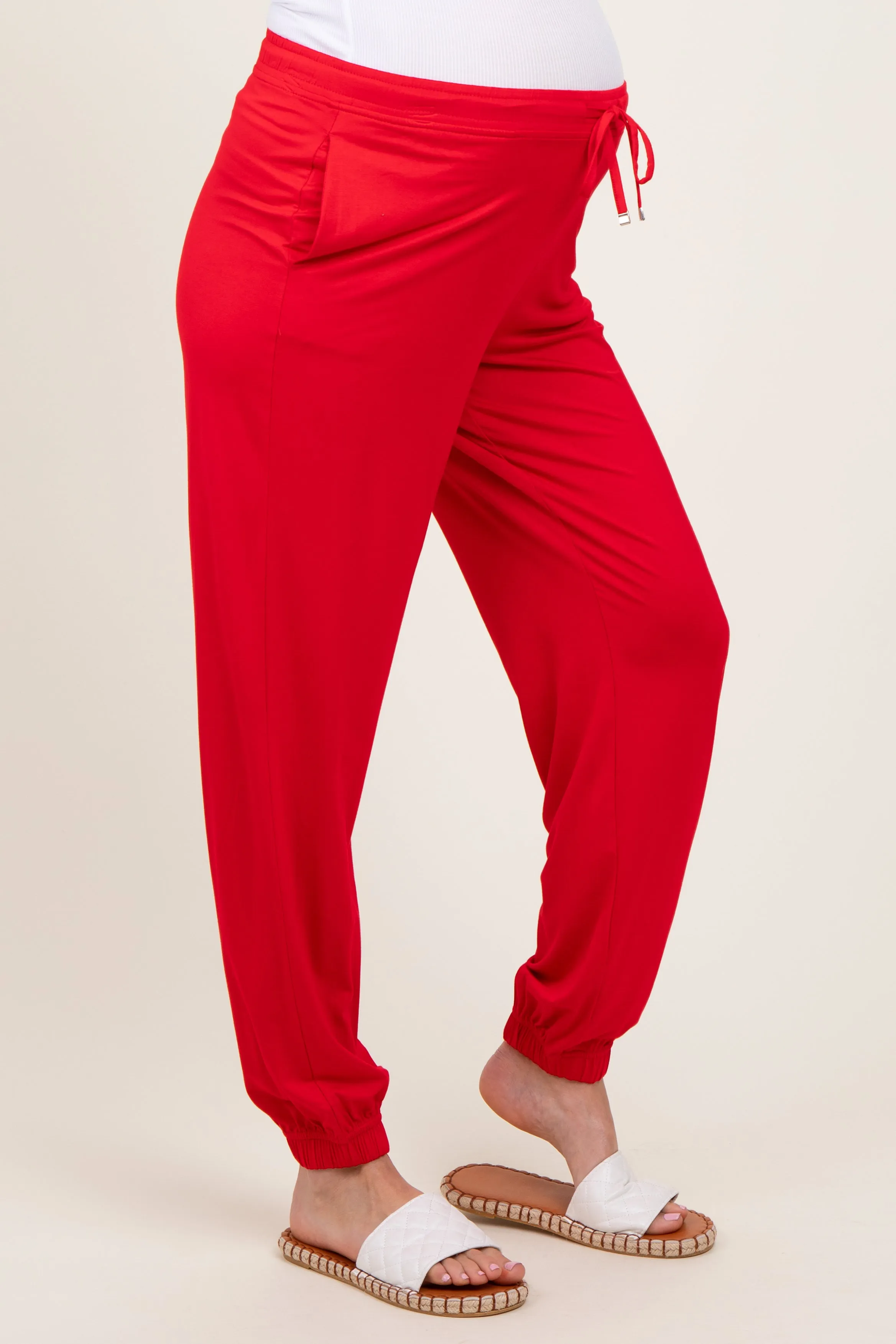 Red Drawstring Maternity Jogger Pants sold by Pinkblush product image thumbnail 4
