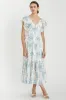 Light Blue Floral Flutter Sleeve Tiered Maternity Maxi Dress sold by Pinkblush