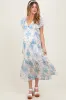 Light Blue Floral Flutter Sleeve Tiered Maternity Maxi Dress sold by Pinkblush