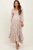 Ivory Floral Smocked Handkerchief Hem Maternity Maxi Dress sold by Pinkblush