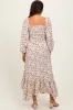 Ivory Floral Smocked Handkerchief Hem Maternity Maxi Dress sold by Pinkblush