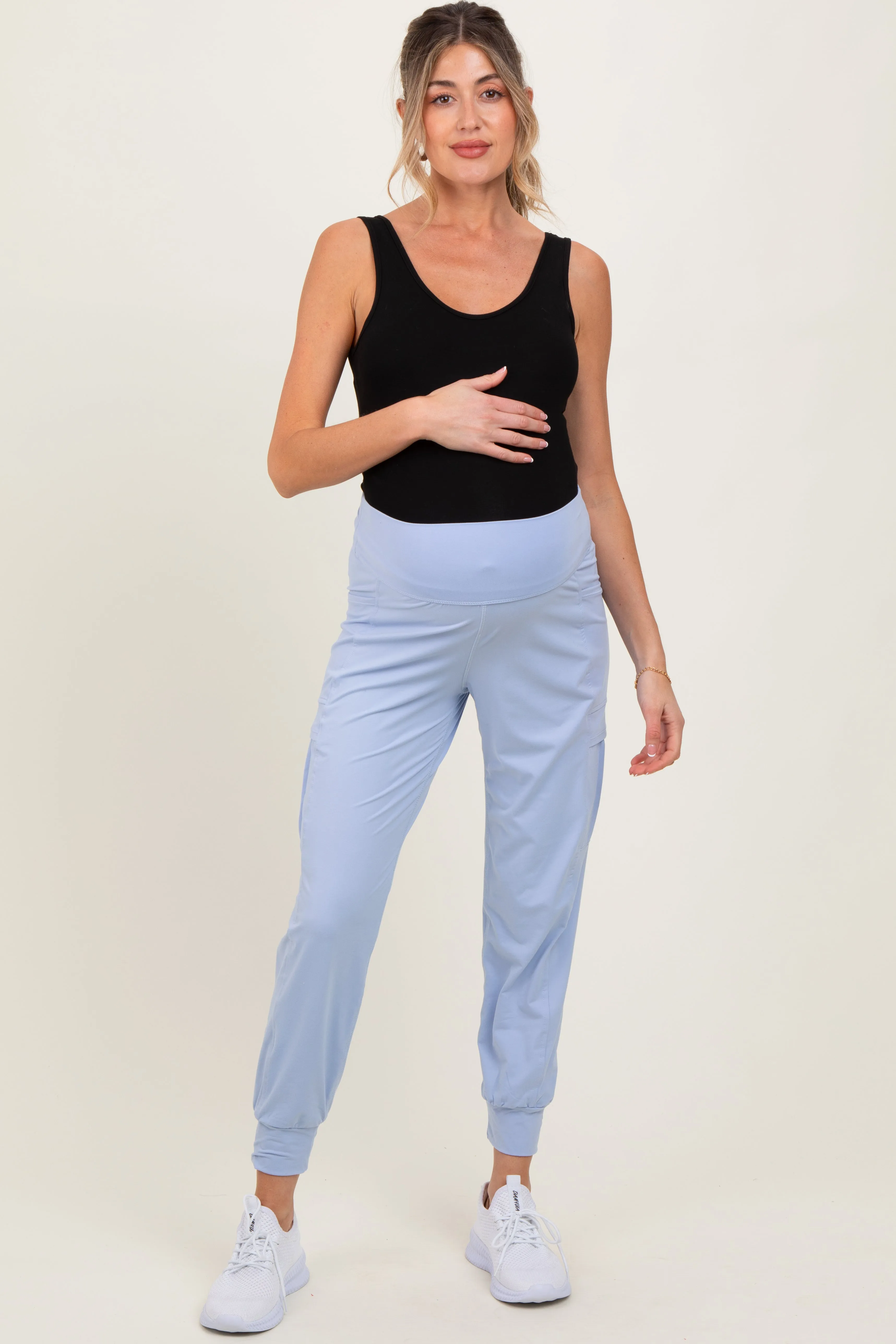 Light Blue Cargo Pocket Maternity Jogger Pants sold by Pinkblush