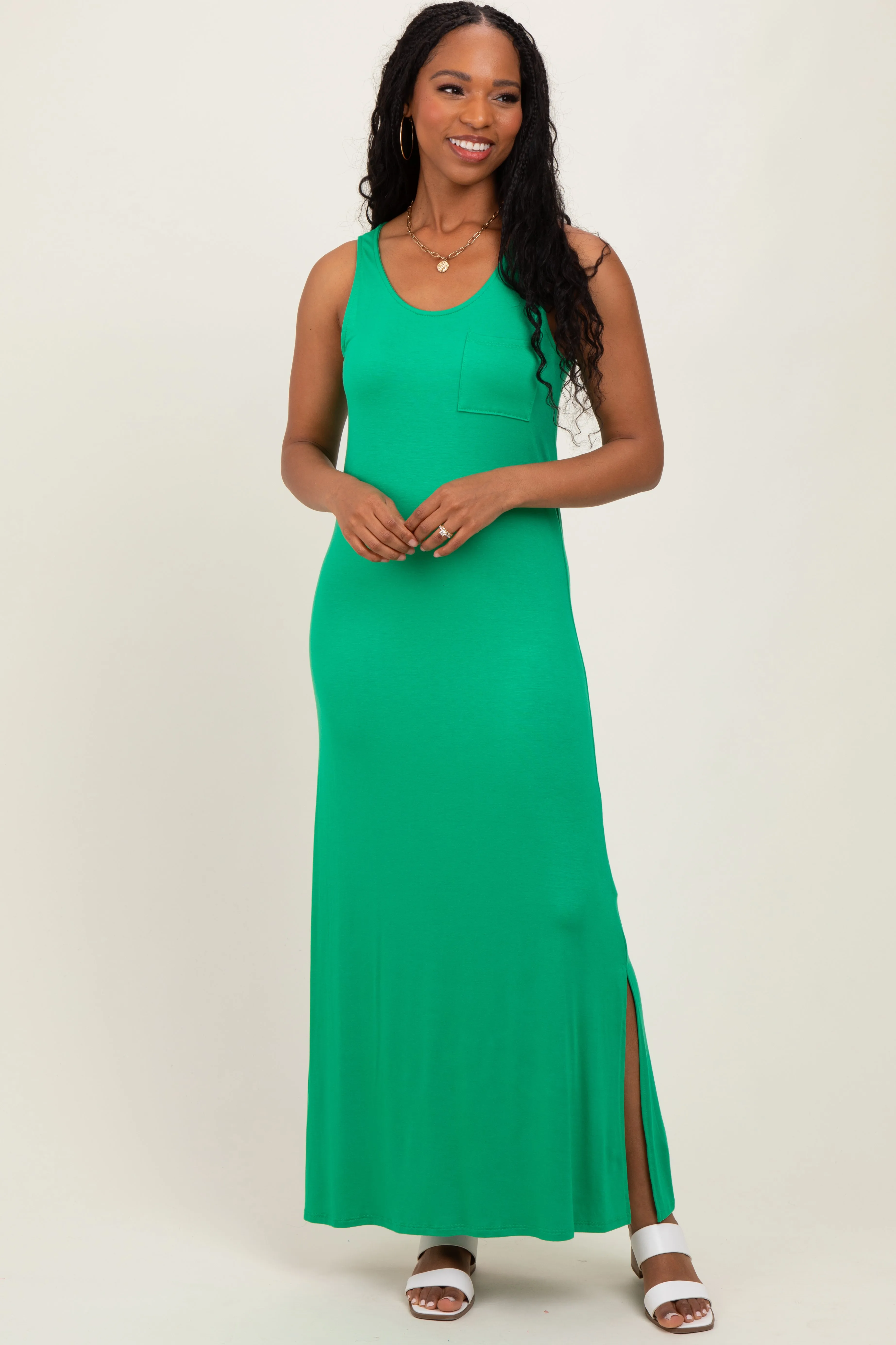 Green Basic Pocket Sleeveless Maxi Dress sold by Pinkblush