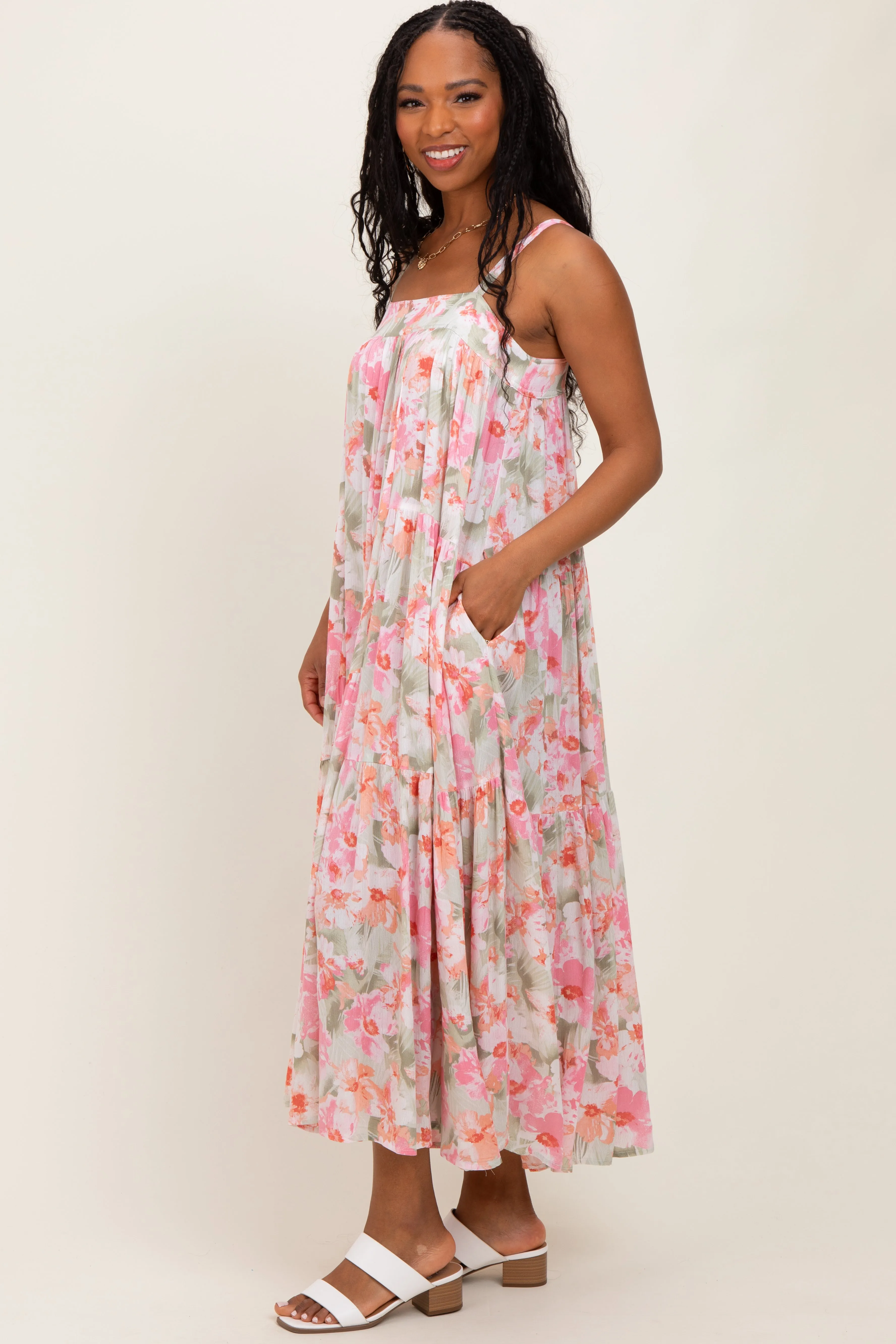 Olive/Fuchsia Tropical Floral Tiered Maxi Dress sold by Pinkblush product image thumbnail 3