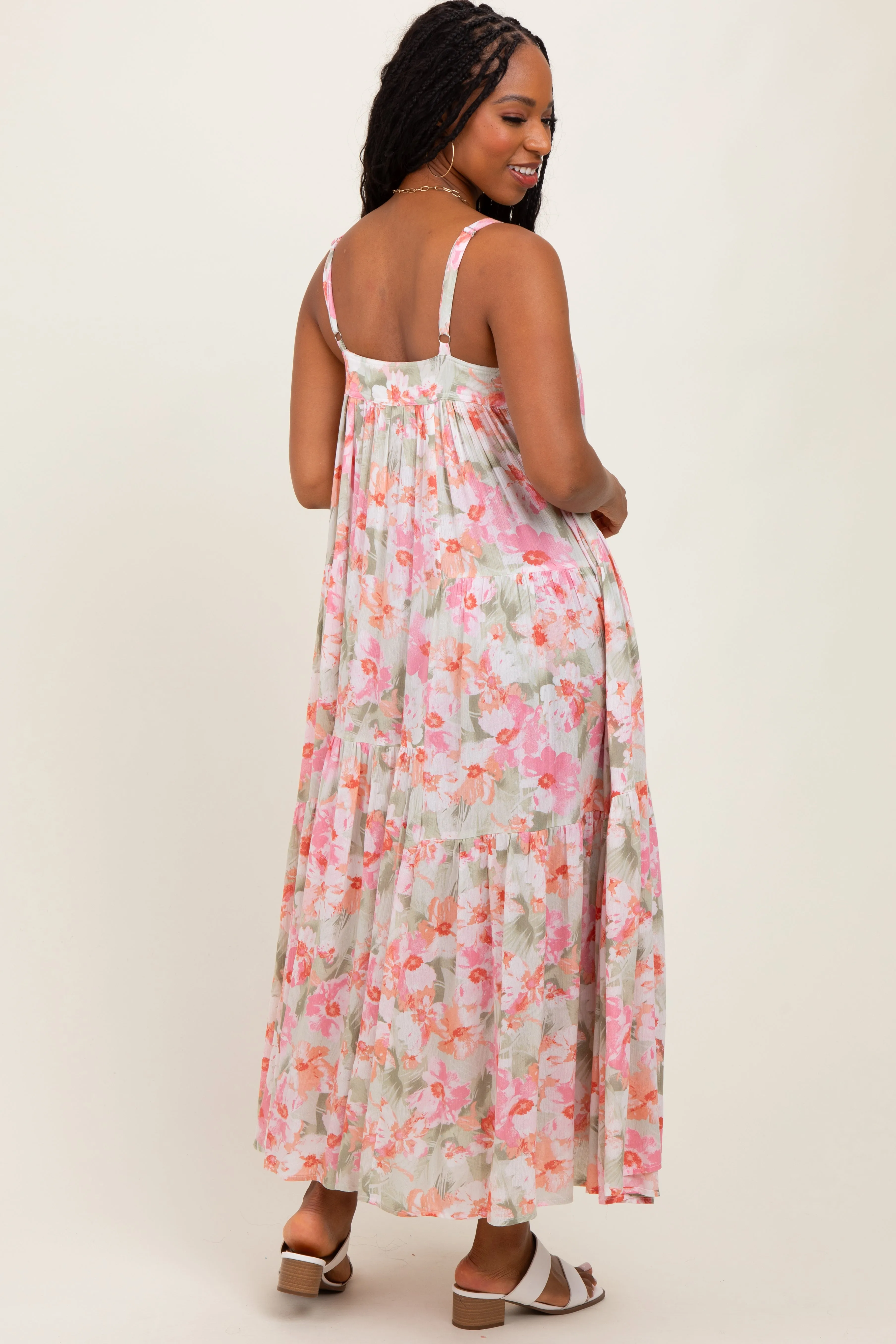Olive/Fuchsia Tropical Floral Tiered Maxi Dress sold by Pinkblush product image thumbnail 4