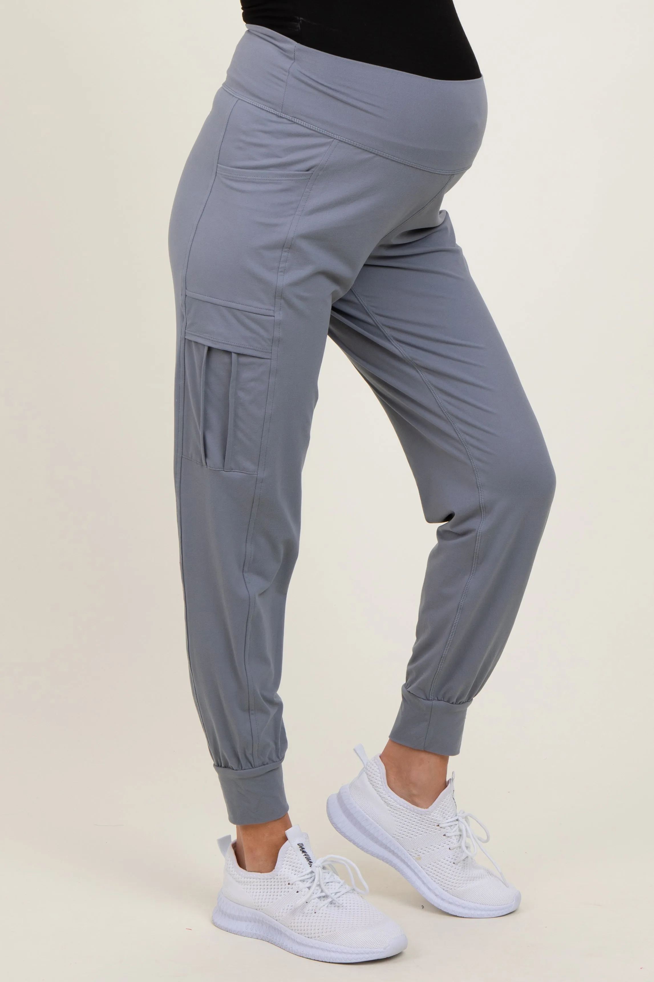 Grey Cargo Pocket Maternity Jogger Pants sold by Pinkblush product image thumbnail 3