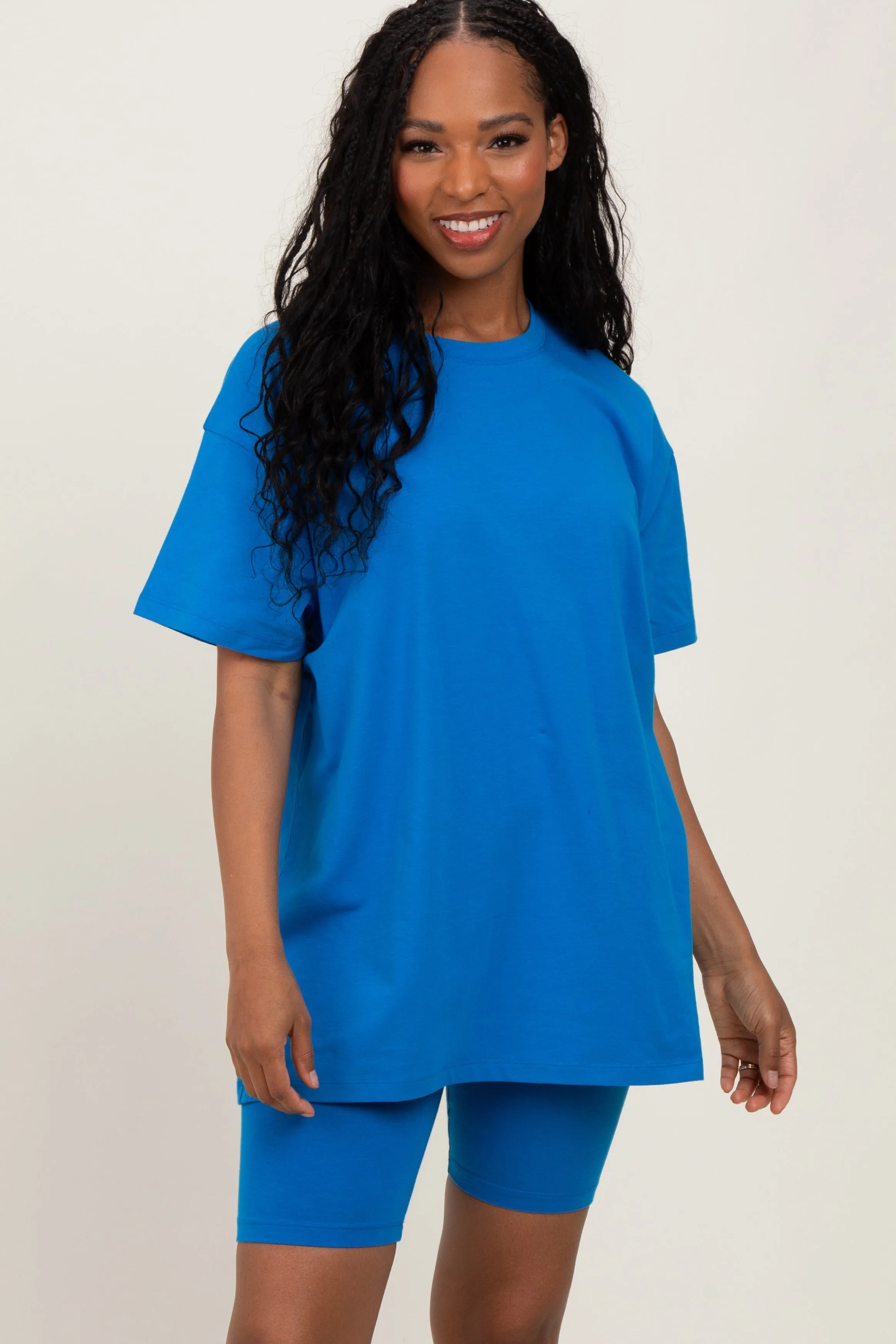 Aqua Biker Shorts Set sold by Pinkblush