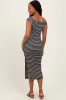 Black Striped Off Shoulder Side Slit Midi Dress sold by Pinkblush