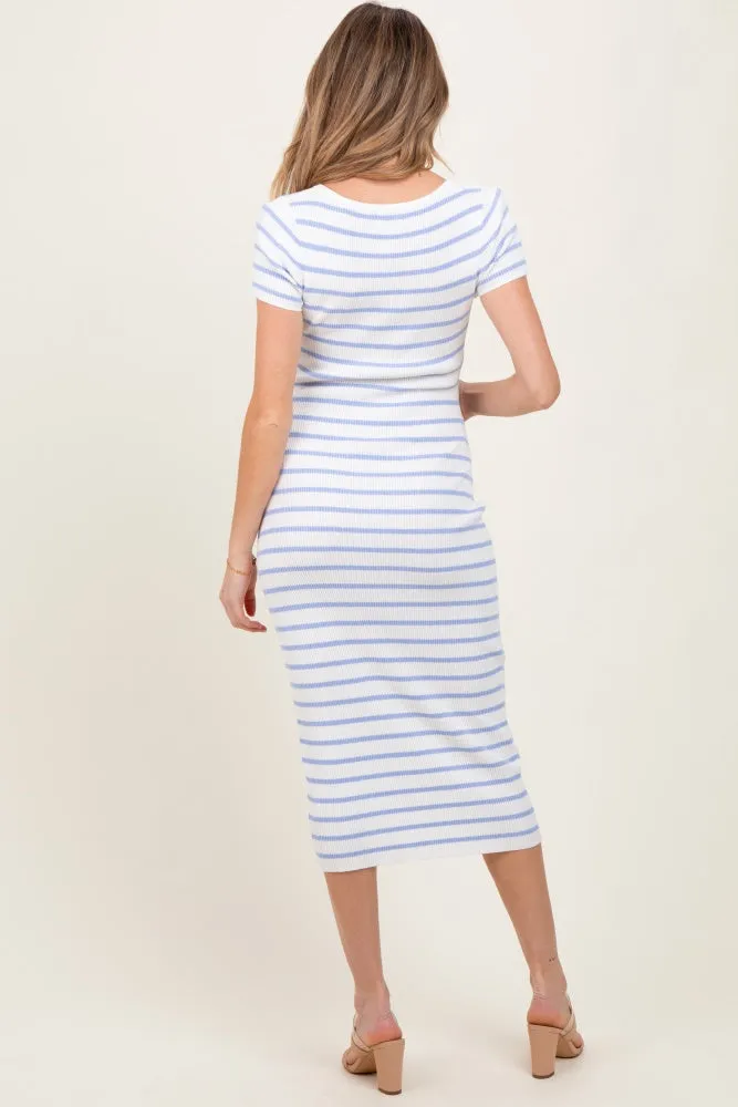 Blue Striped Square Neck Short Sleeve Maternity Midi Dress sold by Pinkblush product image thumbnail 4