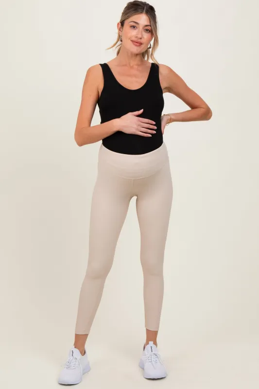 Cream Ribbed Maternity Leggings sold by Pinkblush