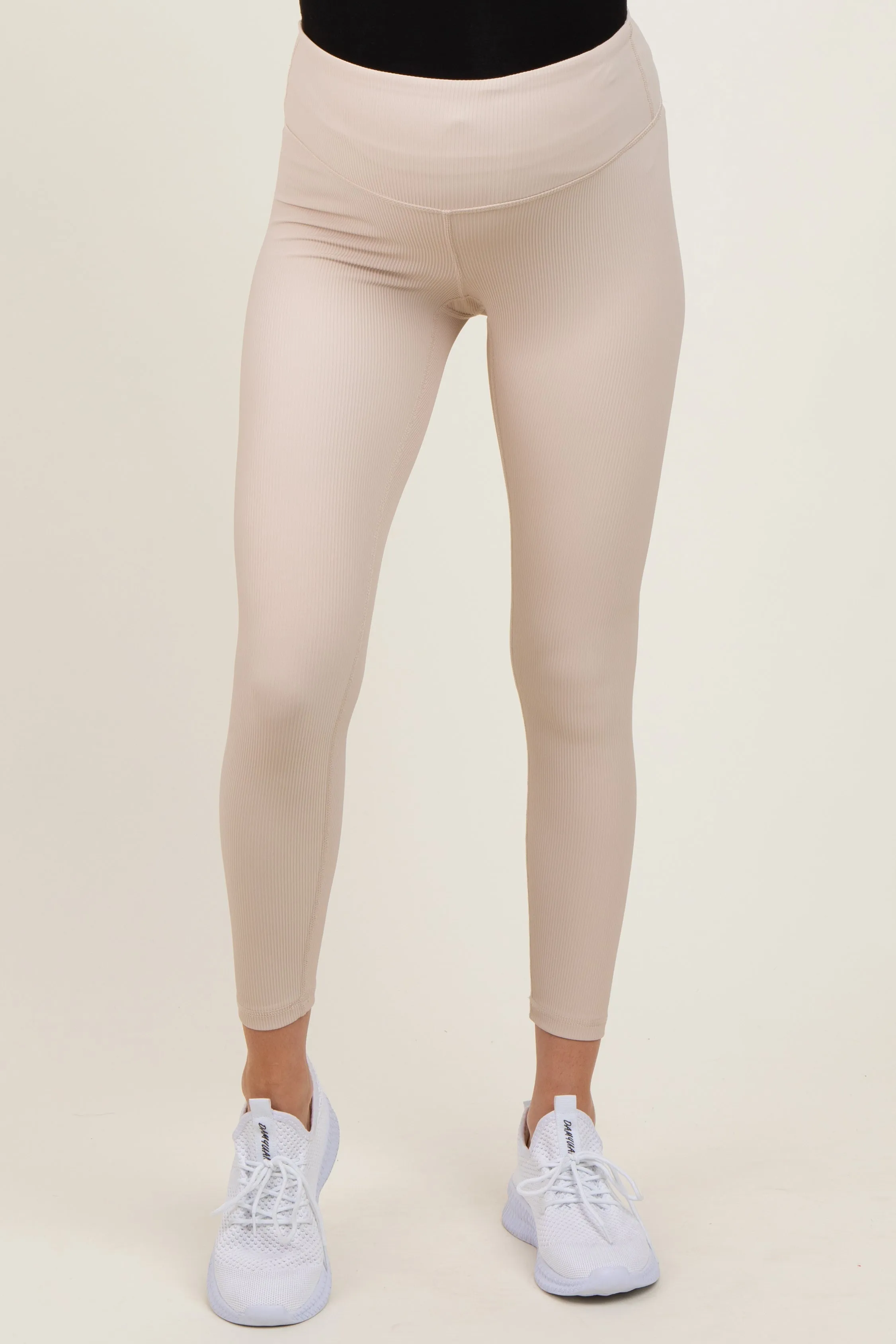 Cream Ribbed Maternity Leggings sold by Pinkblush product image thumbnail 3