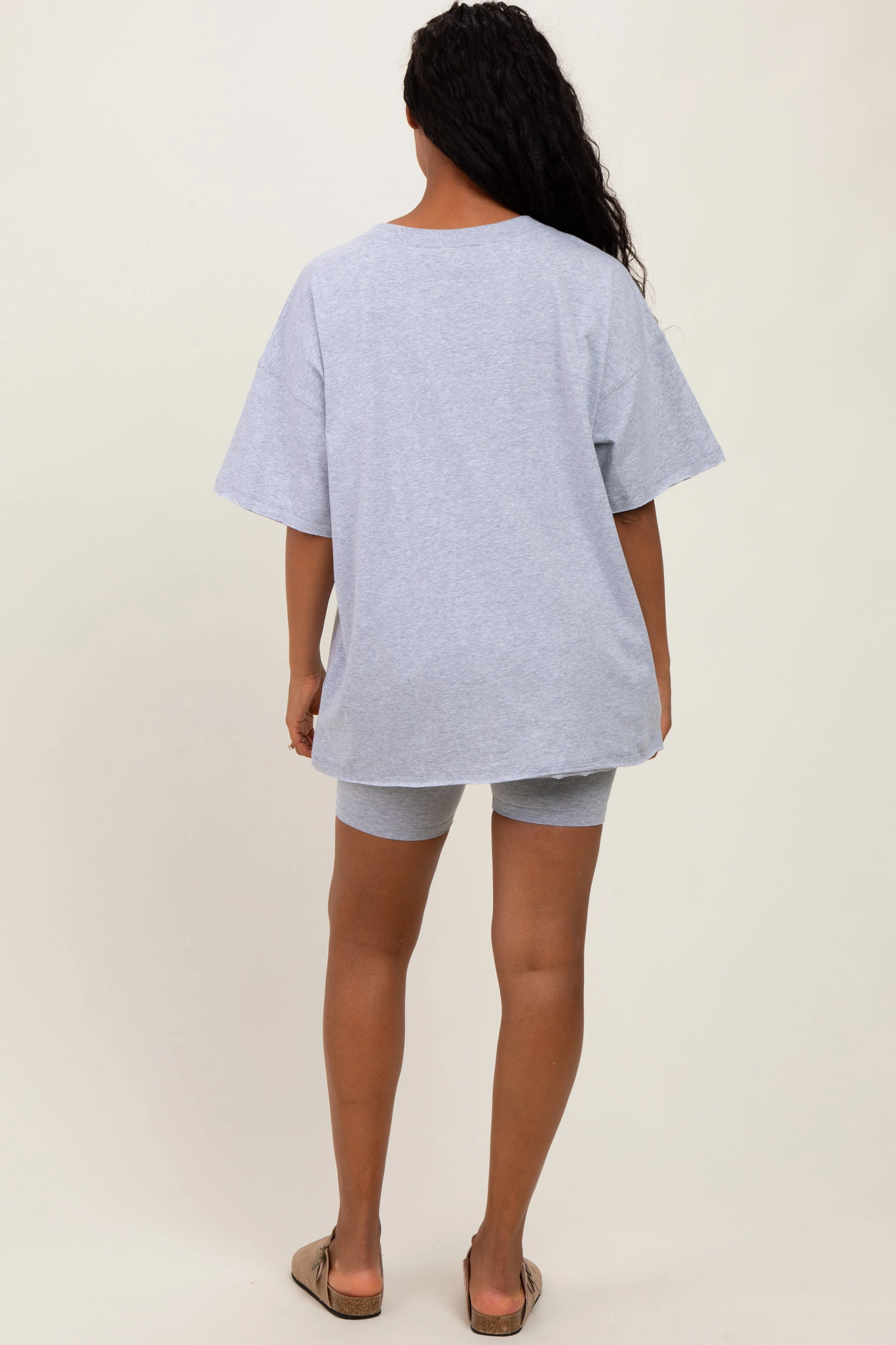 Heather Grey Oversized V-Neck Biker Short Set sold by Pinkblush product image thumbnail 4