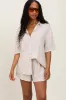Beige Linen Blend Short Sleeve Shirt Shorts Set sold by Pinkblush