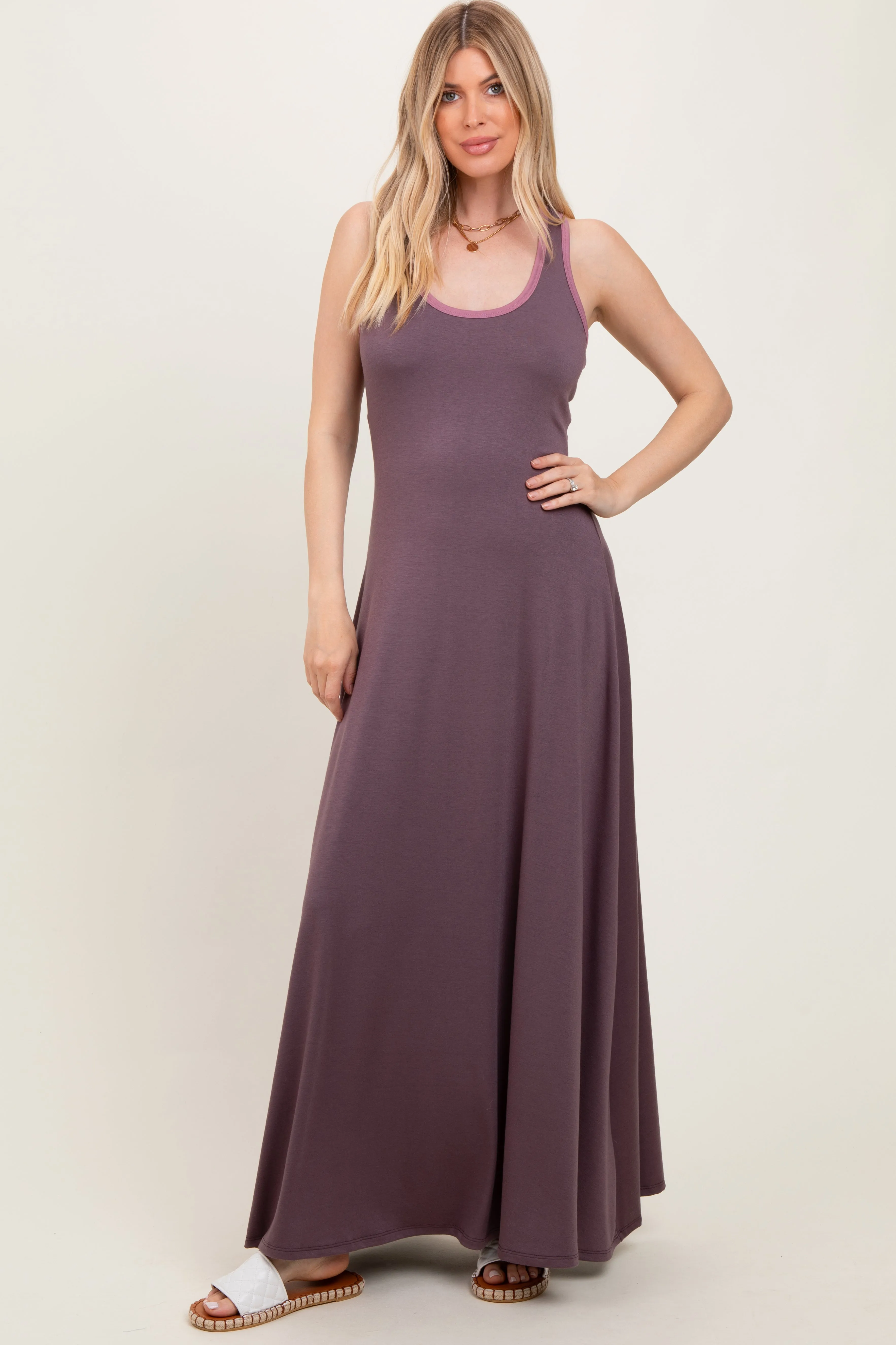 Purple Solid Open Back Sleeveless Maxi Dress sold by Pinkblush