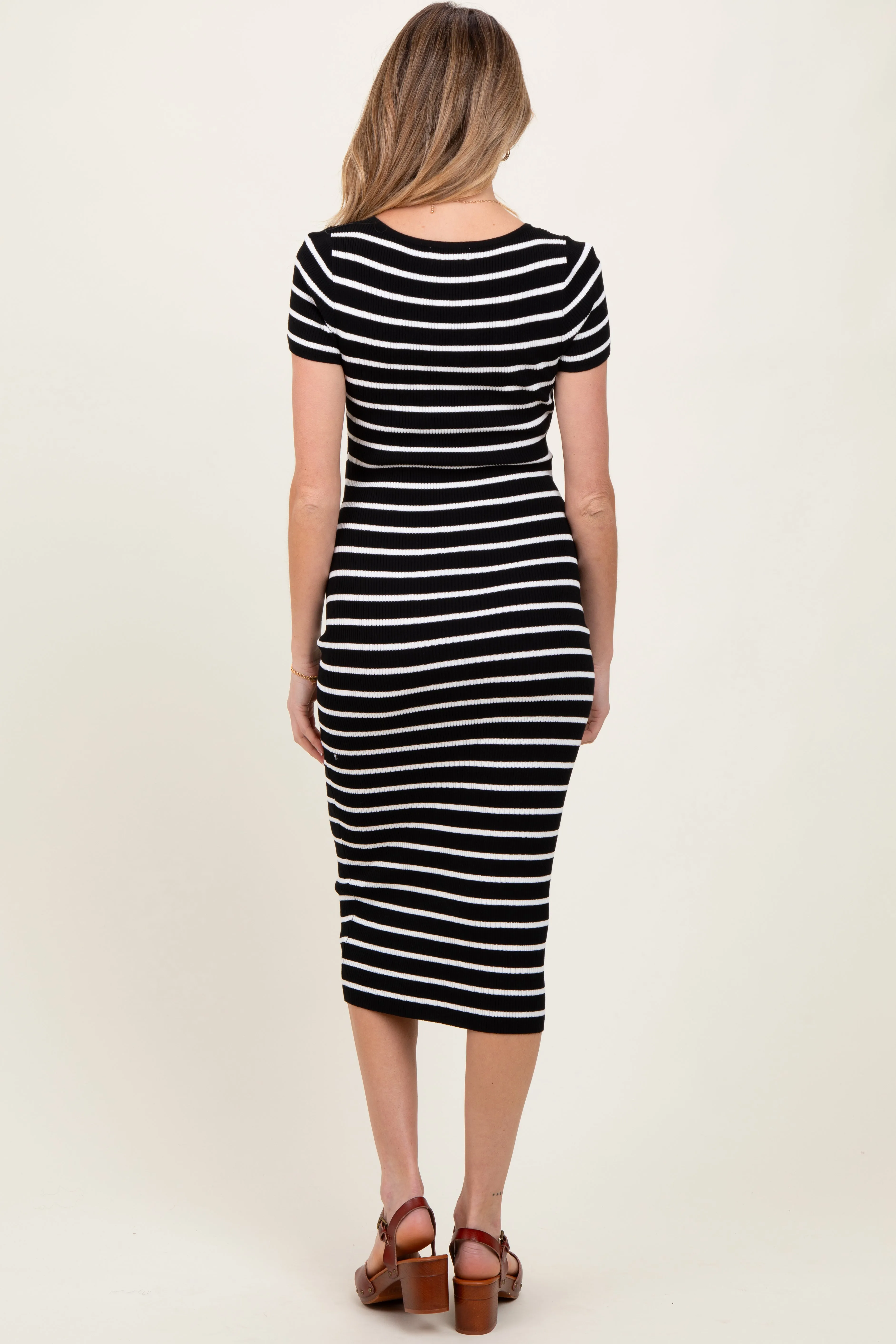 Black Striped Square Neck Short Sleeve Maternity Midi Dress sold by Pinkblush product image thumbnail 3