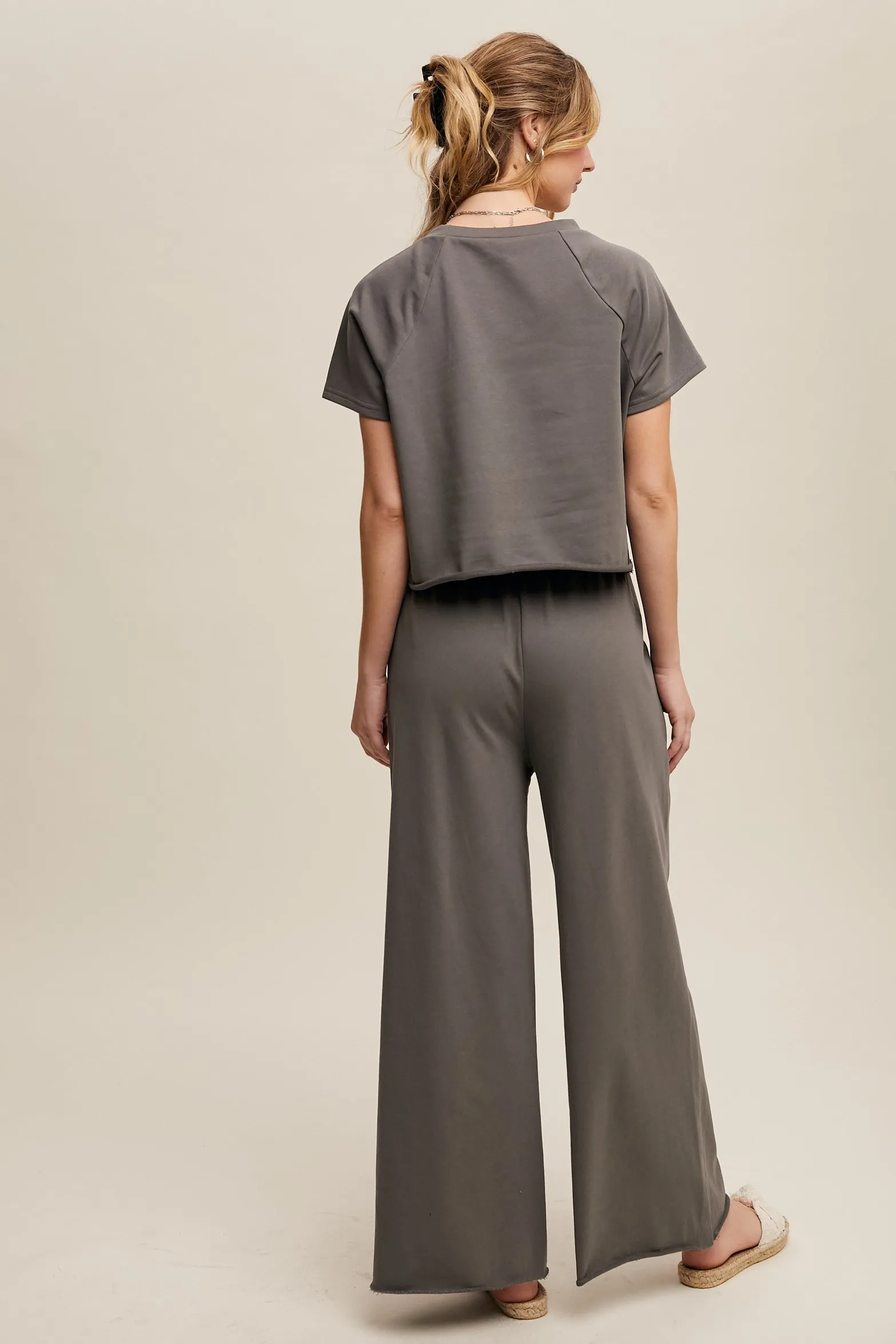 Olive Basic Tee And Wide Leg Pant Set sold by Pinkblush product image thumbnail 3