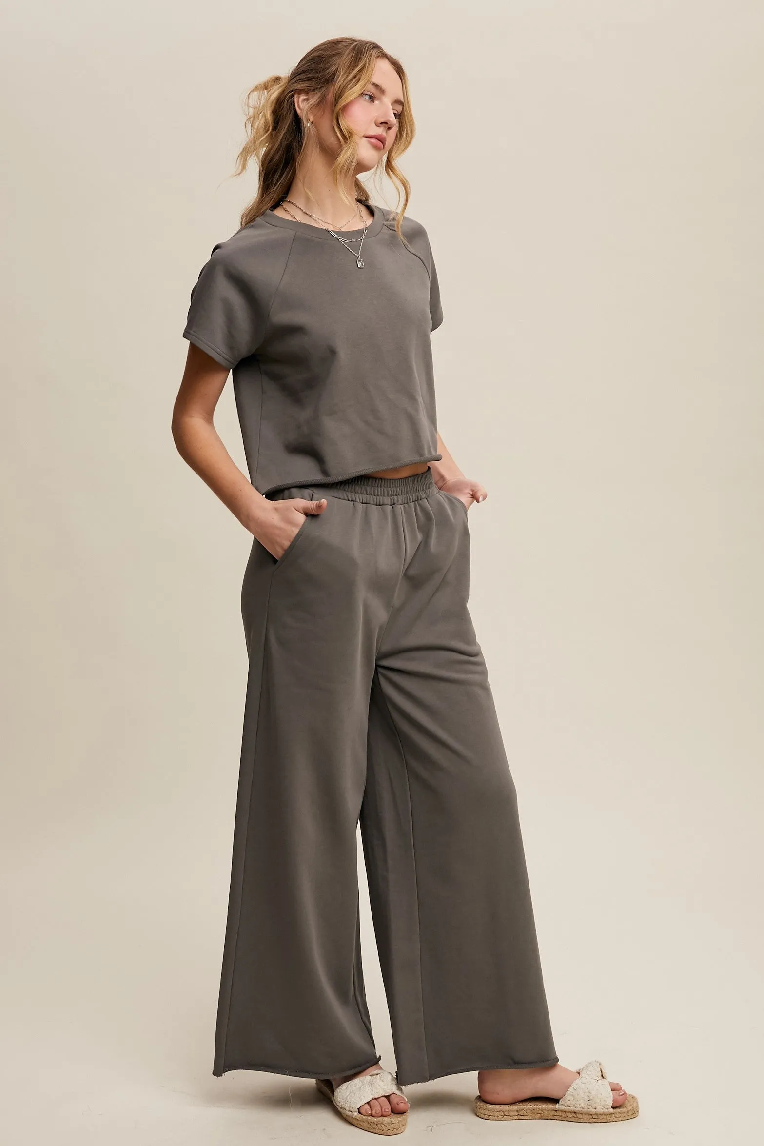 Olive Basic Tee And Wide Leg Pant Set sold by Pinkblush product image thumbnail 2