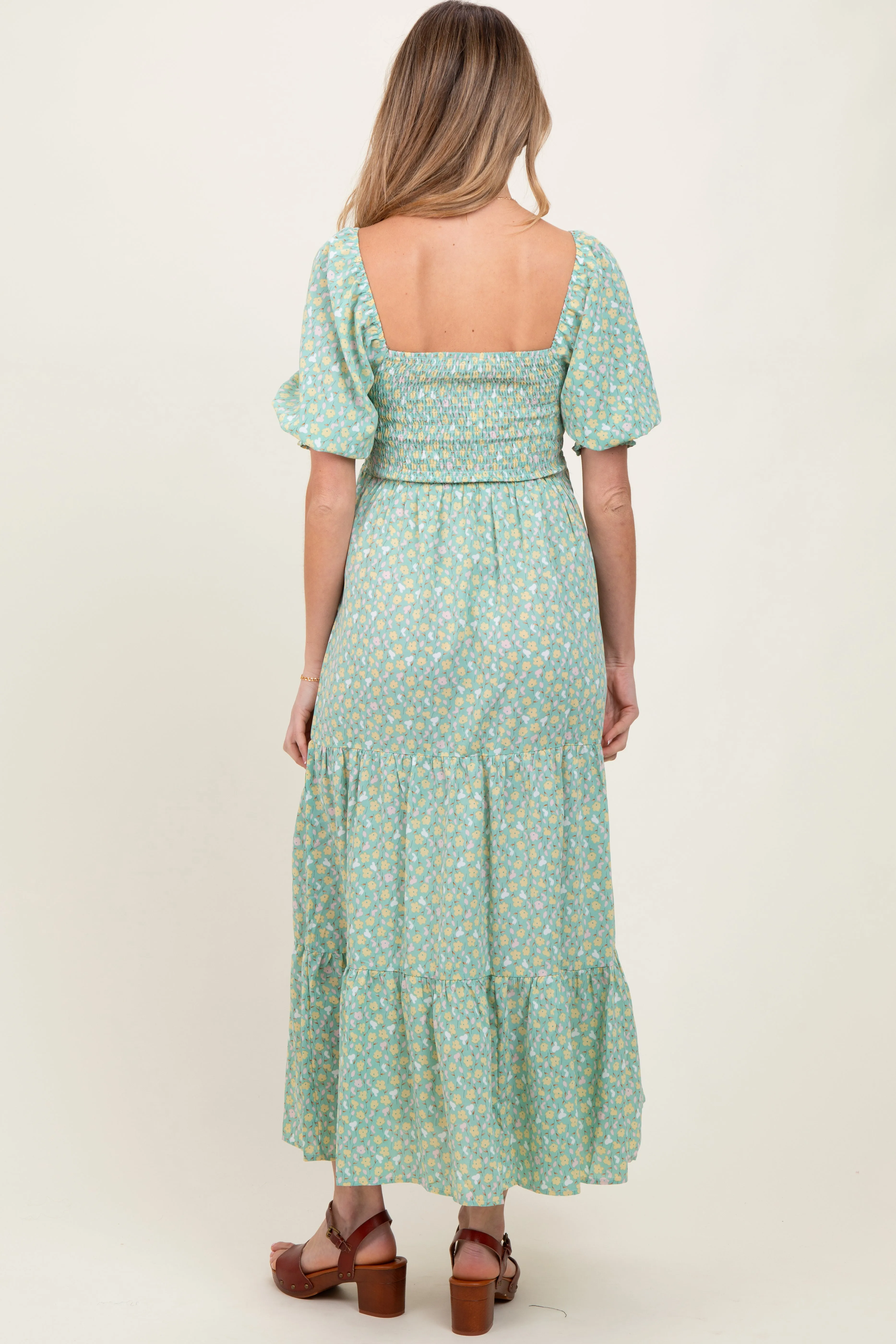 Mint Floral Smocked Tiered Maternity Maxi Dress sold by Pinkblush product image thumbnail 4