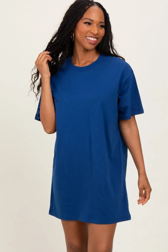 Light Navy Crewneck Short Sleeve T-Shirt Dress sold by Pinkblush product image thumbnail 2