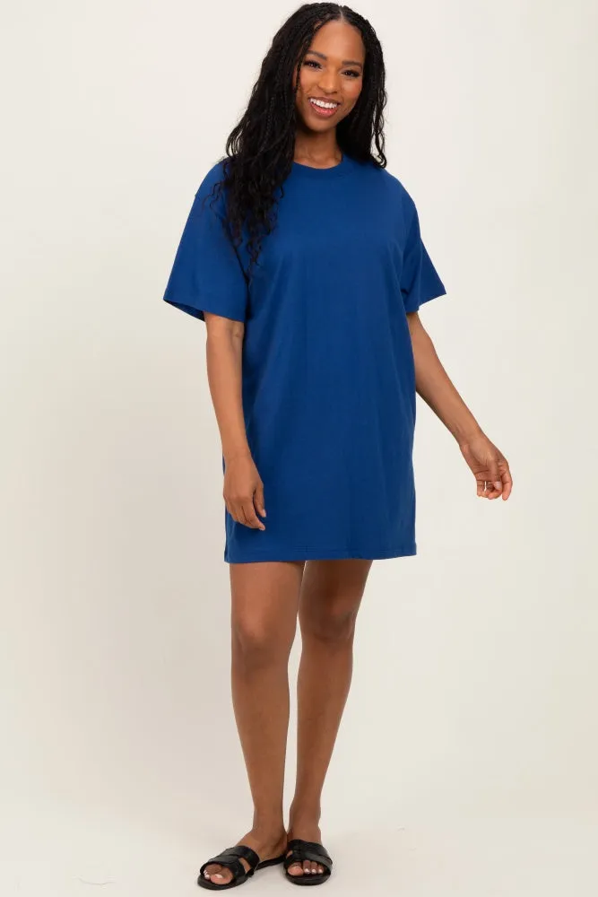Light Navy Crewneck Short Sleeve T-Shirt Dress sold by Pinkblush product image thumbnail 3