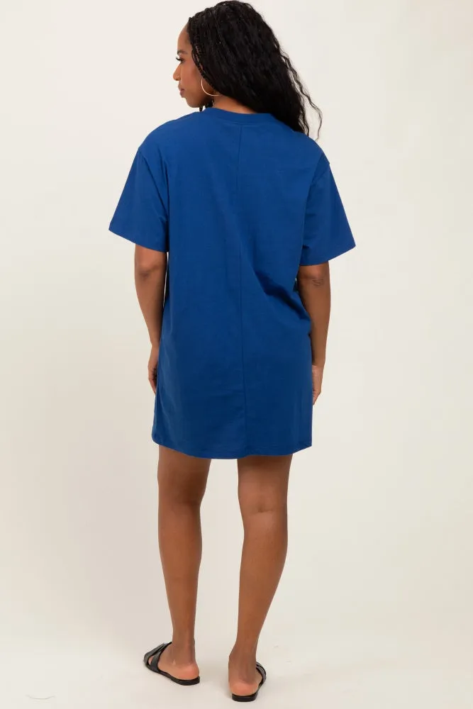 Light Navy Crewneck Short Sleeve T-Shirt Dress sold by Pinkblush product image thumbnail 4