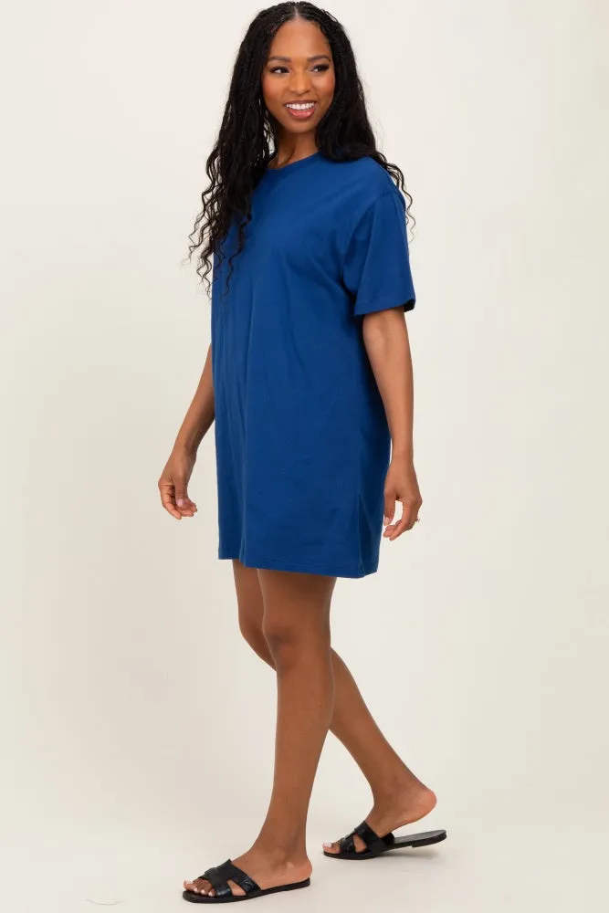 Light Navy Crewneck Short Sleeve T-Shirt Dress sold by Pinkblush