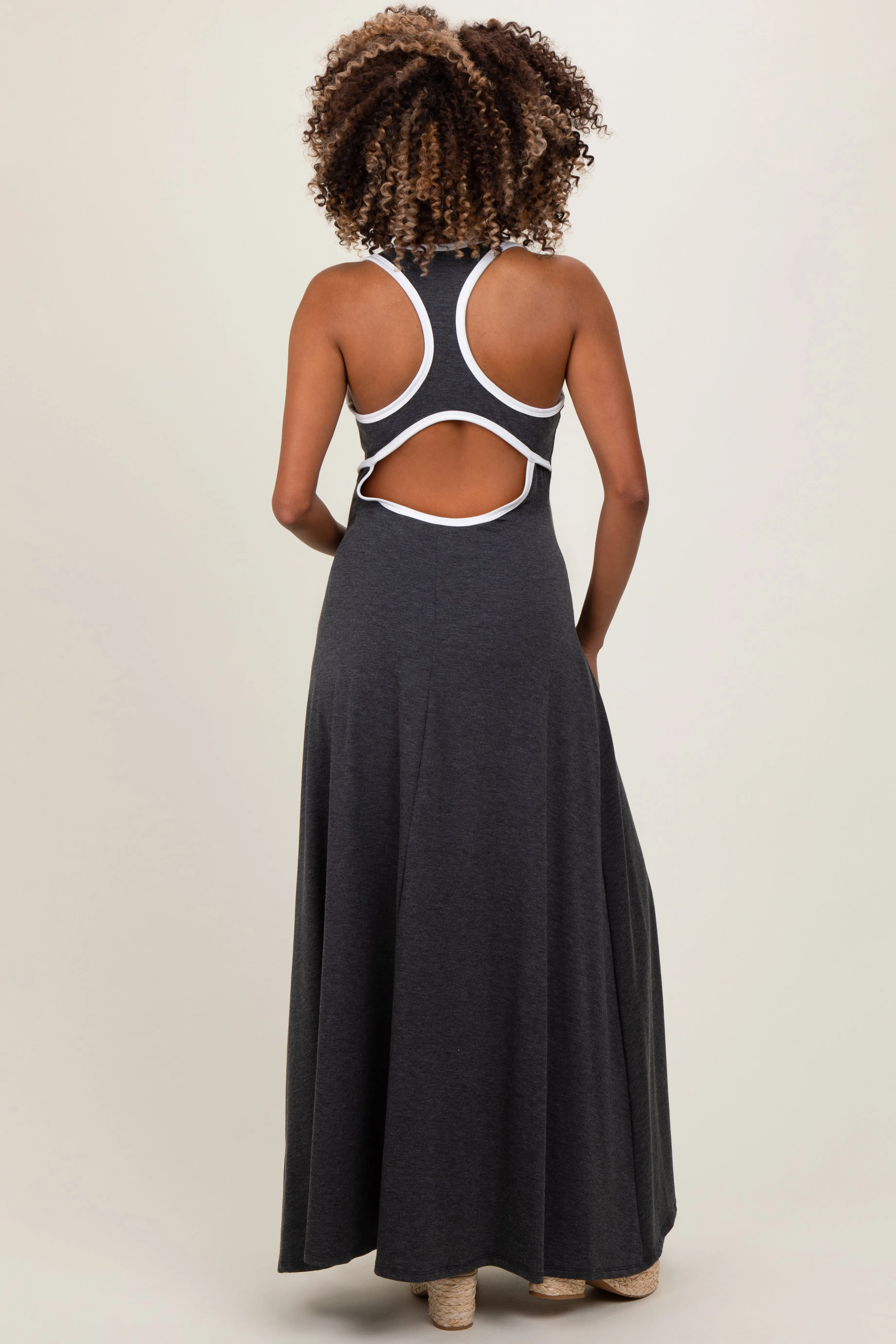 Charcoal Solid Open Back Sleeveless Maternity Maxi Dress sold by Pinkblush product image thumbnail 2