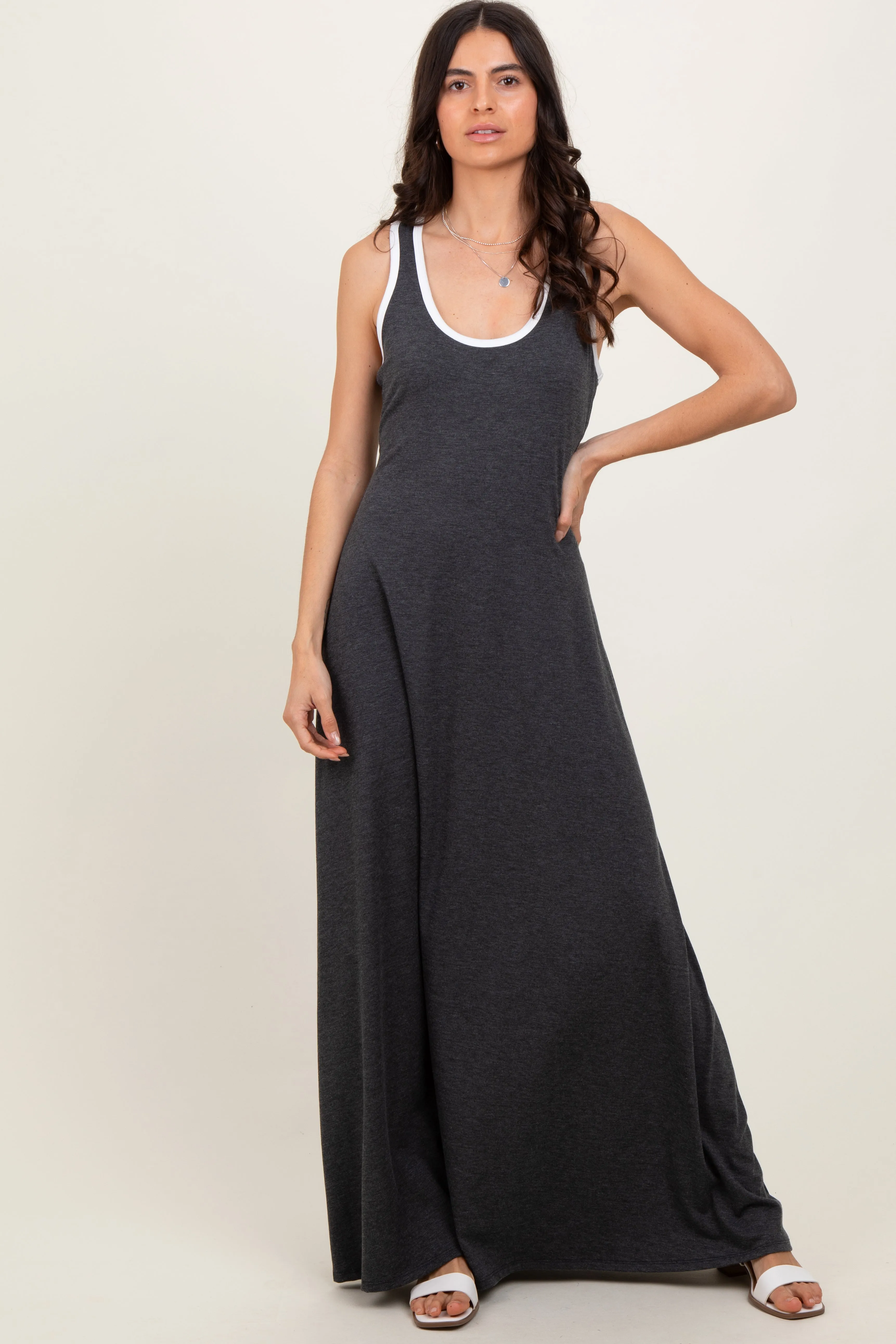 Charcoal Solid Open Back Sleeveless Maternity Maxi Dress sold by Pinkblush product image thumbnail 3