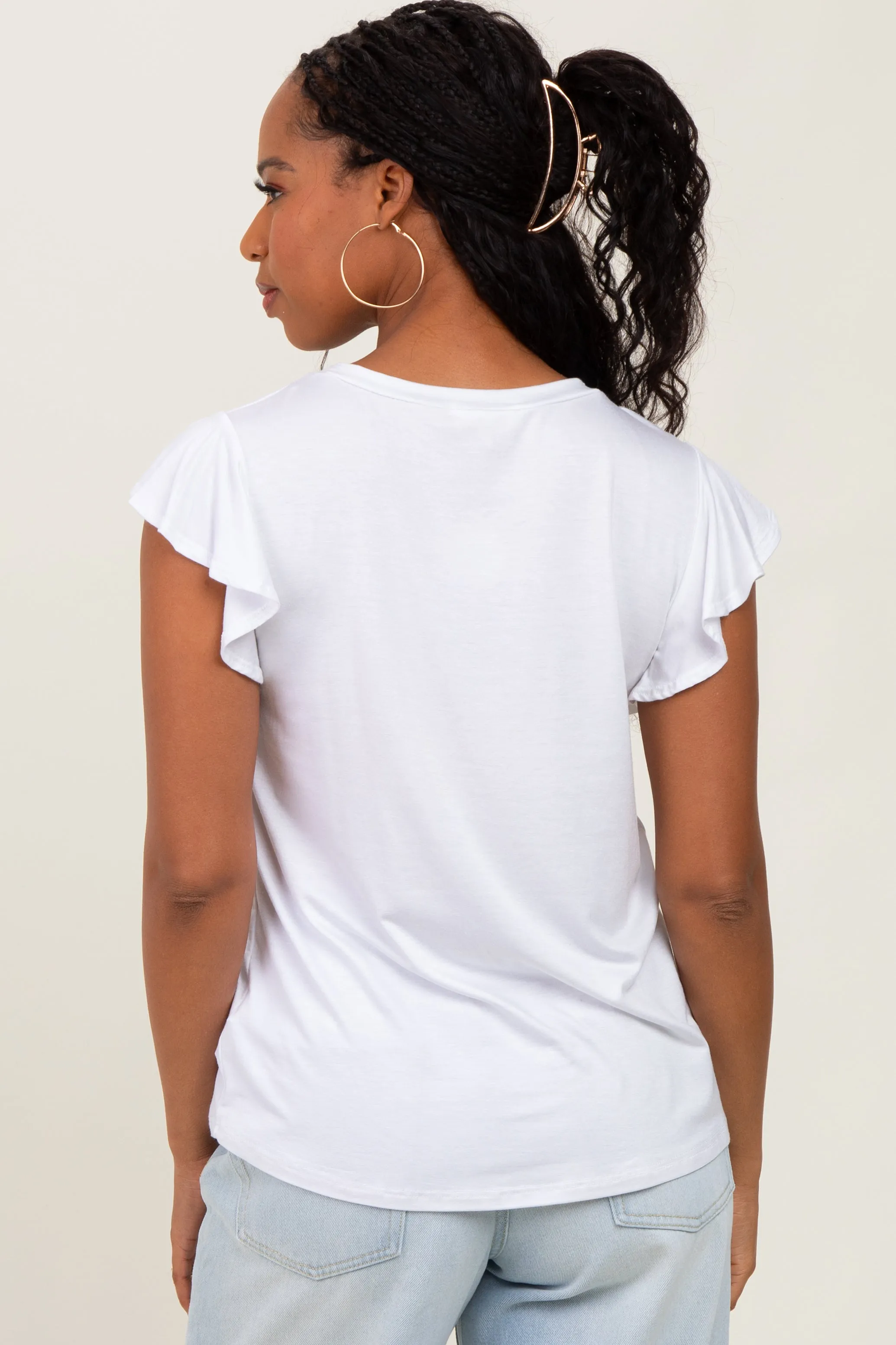 White Basic Short Flutter Sleeve Maternity Tee sold by Pinkblush product image thumbnail 4
