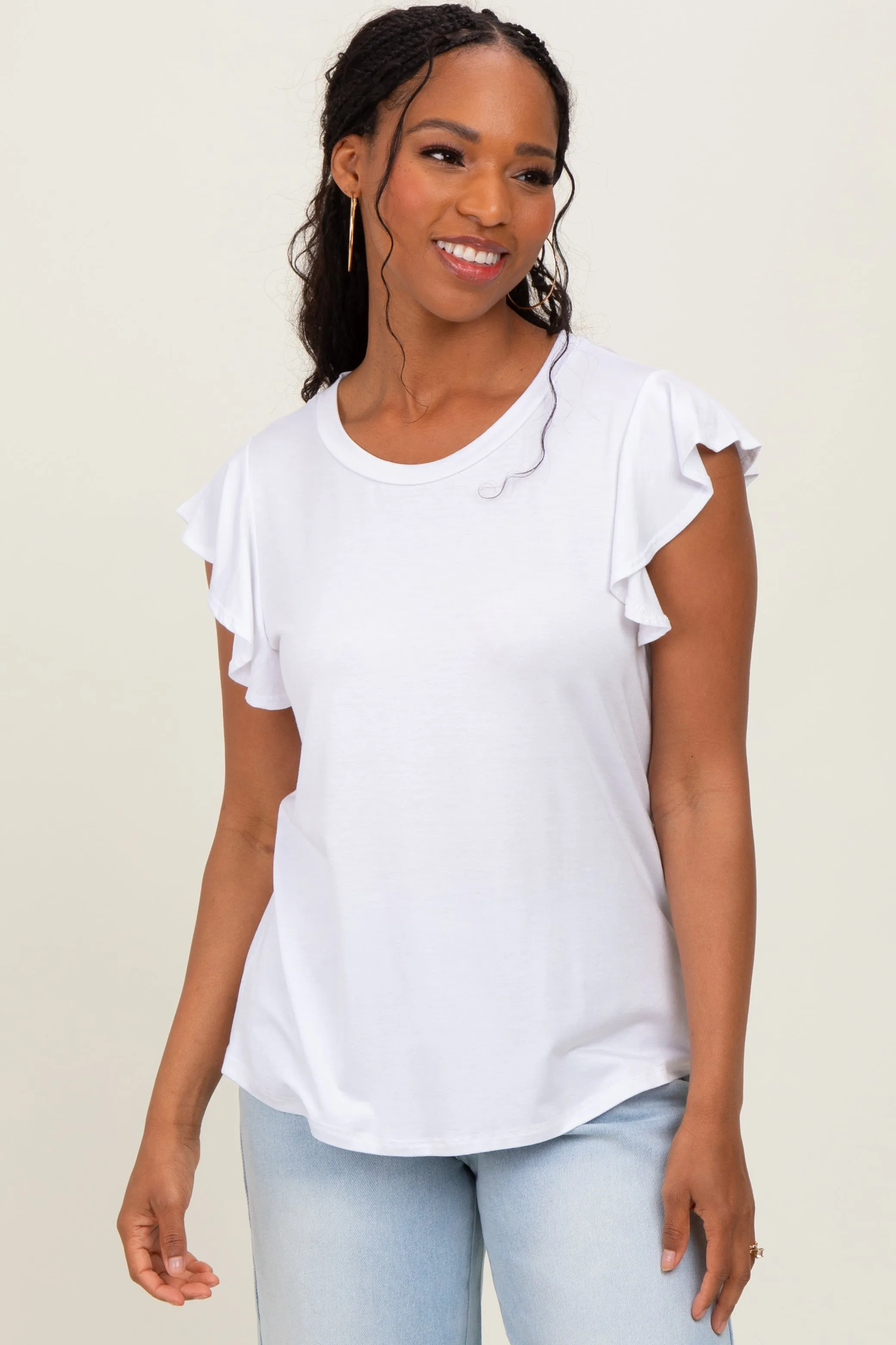 White Basic Short Flutter Sleeve Maternity Tee sold by Pinkblush product image thumbnail 2
