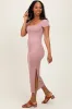 Mauve Short Sleeve Side Slit Maxi Dress sold by Pinkblush
