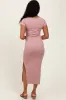 Mauve Short Sleeve Side Slit Maxi Dress sold by Pinkblush