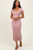 Mauve Short Sleeve Side Slit Maxi Dress sold by Pinkblush