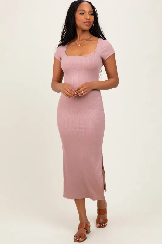 Mauve Short Sleeve Side Slit Maxi Dress sold by Pinkblush