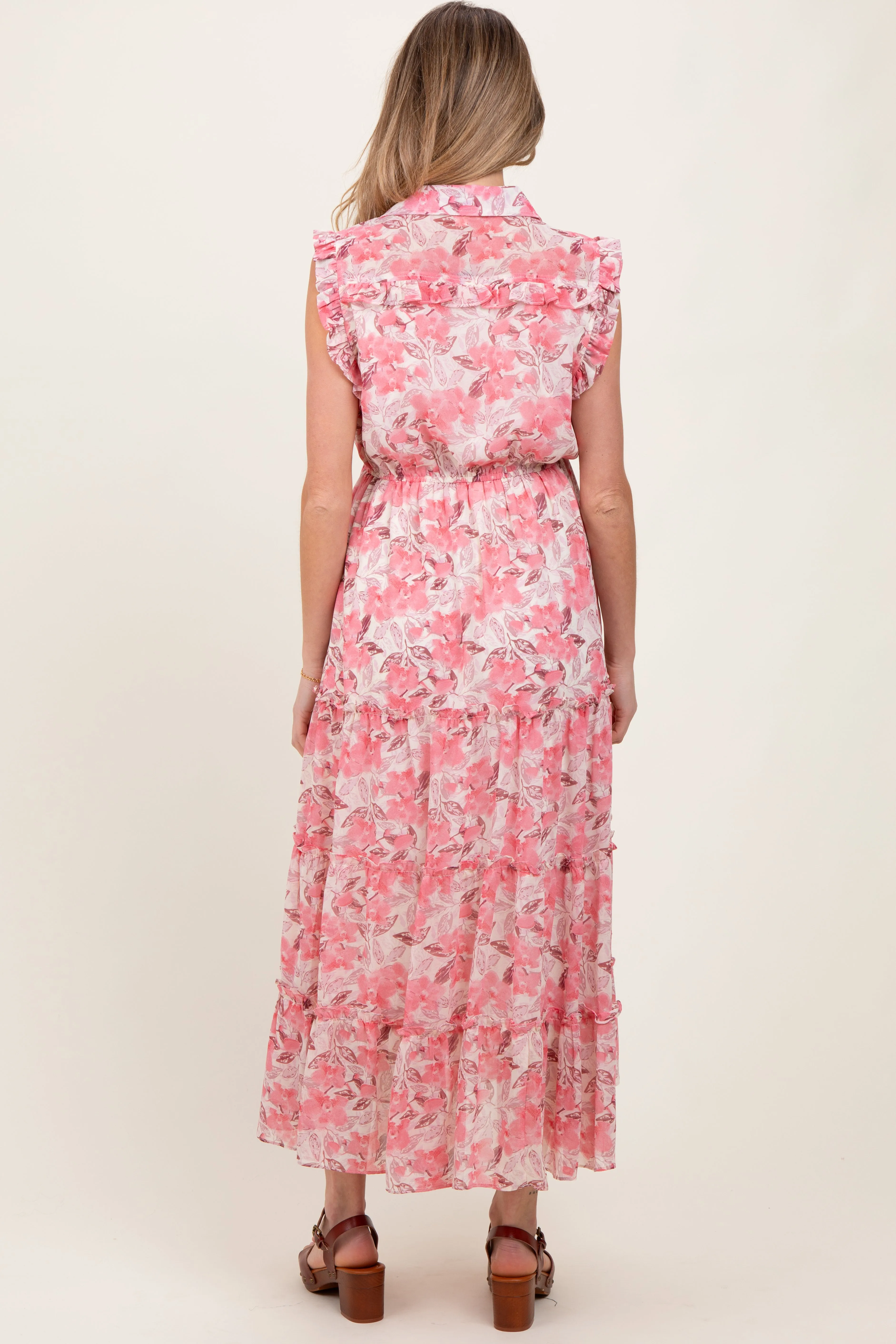 Pink Floral Print Chiffon Tiered Maternity Maxi Dress sold by Pinkblush product image thumbnail 4