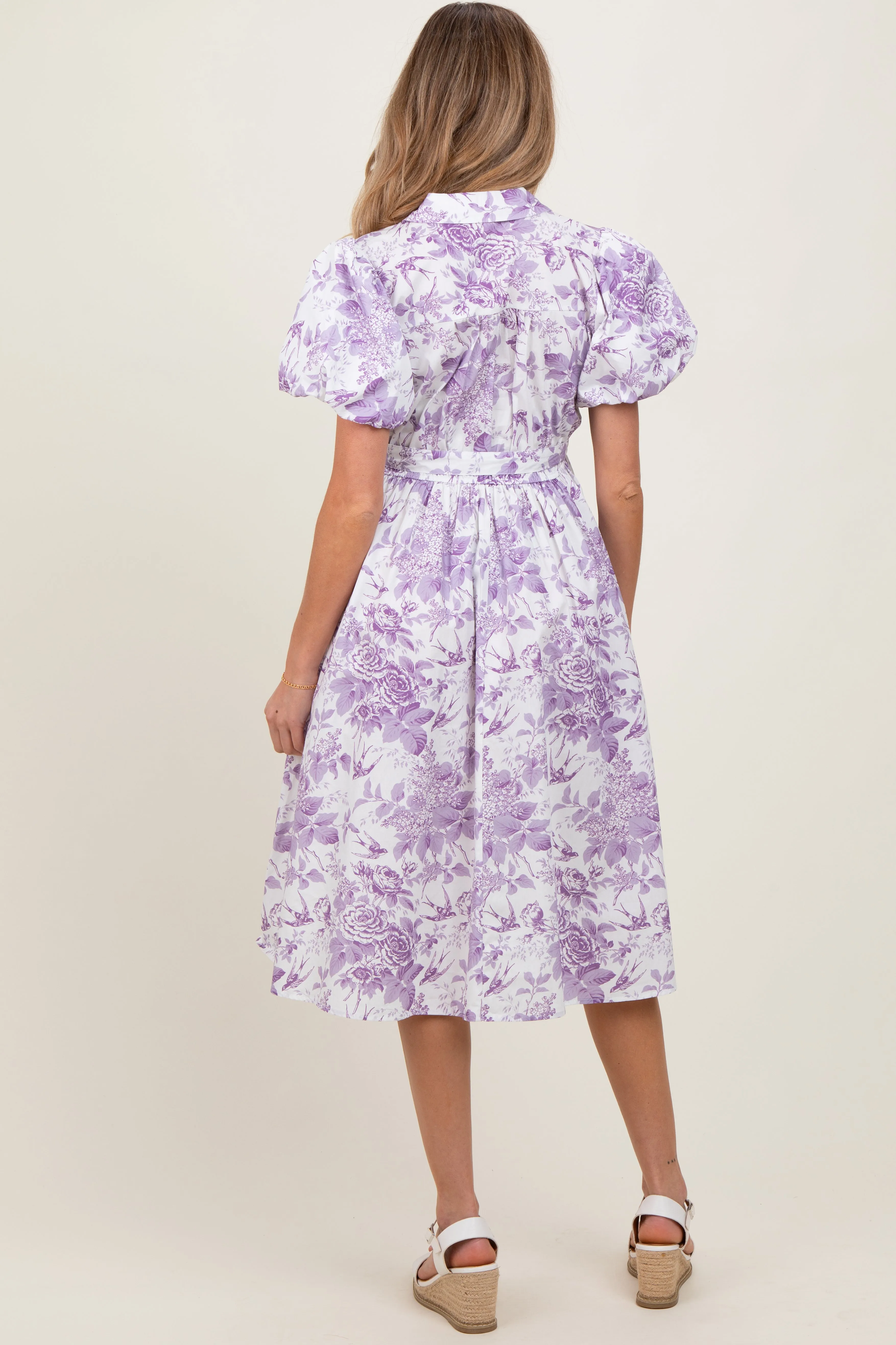 Lavender Floral Print Belted Maternity Midi Dress sold by Pinkblush product image thumbnail 2