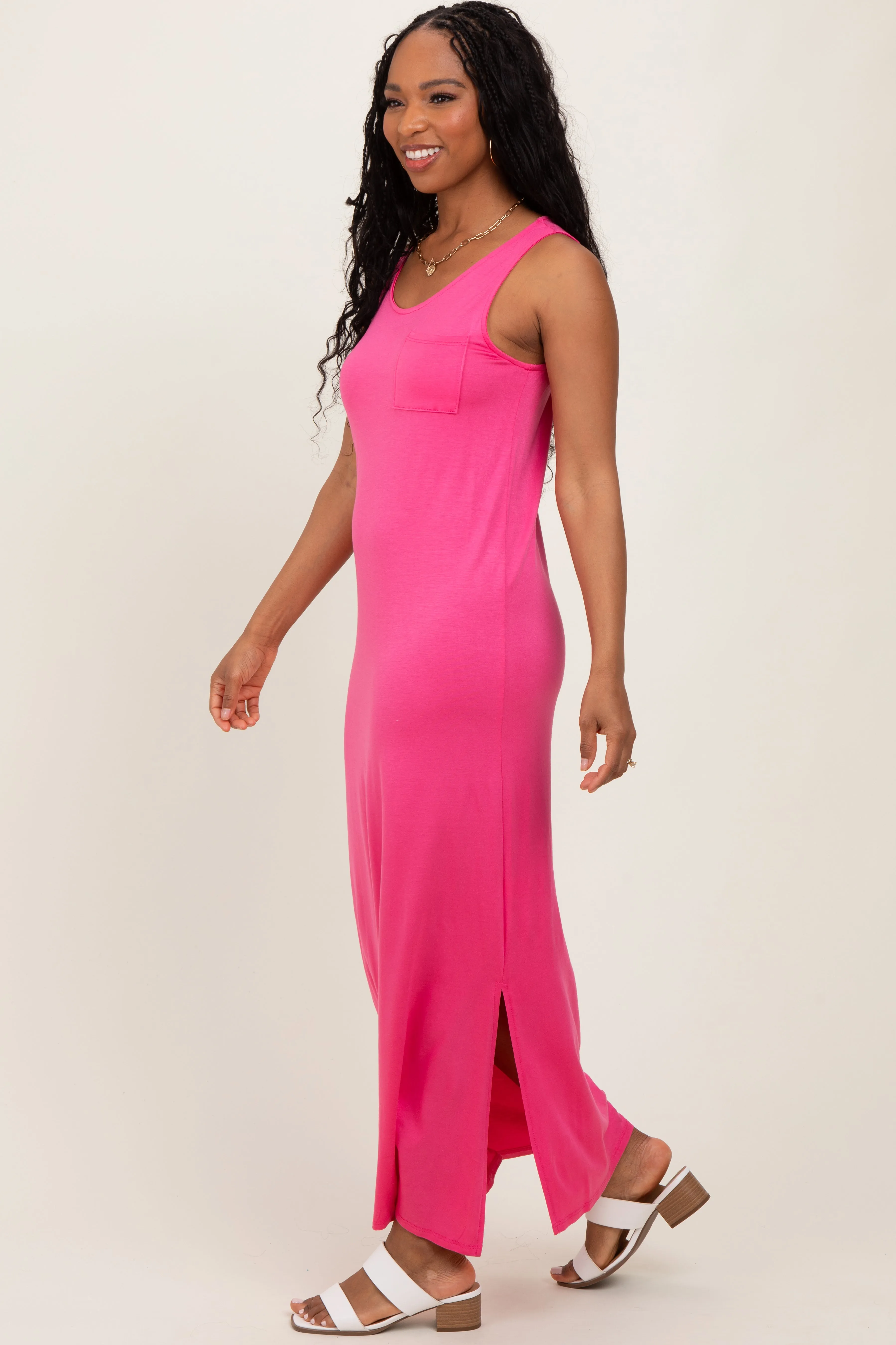 Fuchsia Basic Pocket Sleeveless Maxi Dress sold by Pinkblush product image thumbnail 3